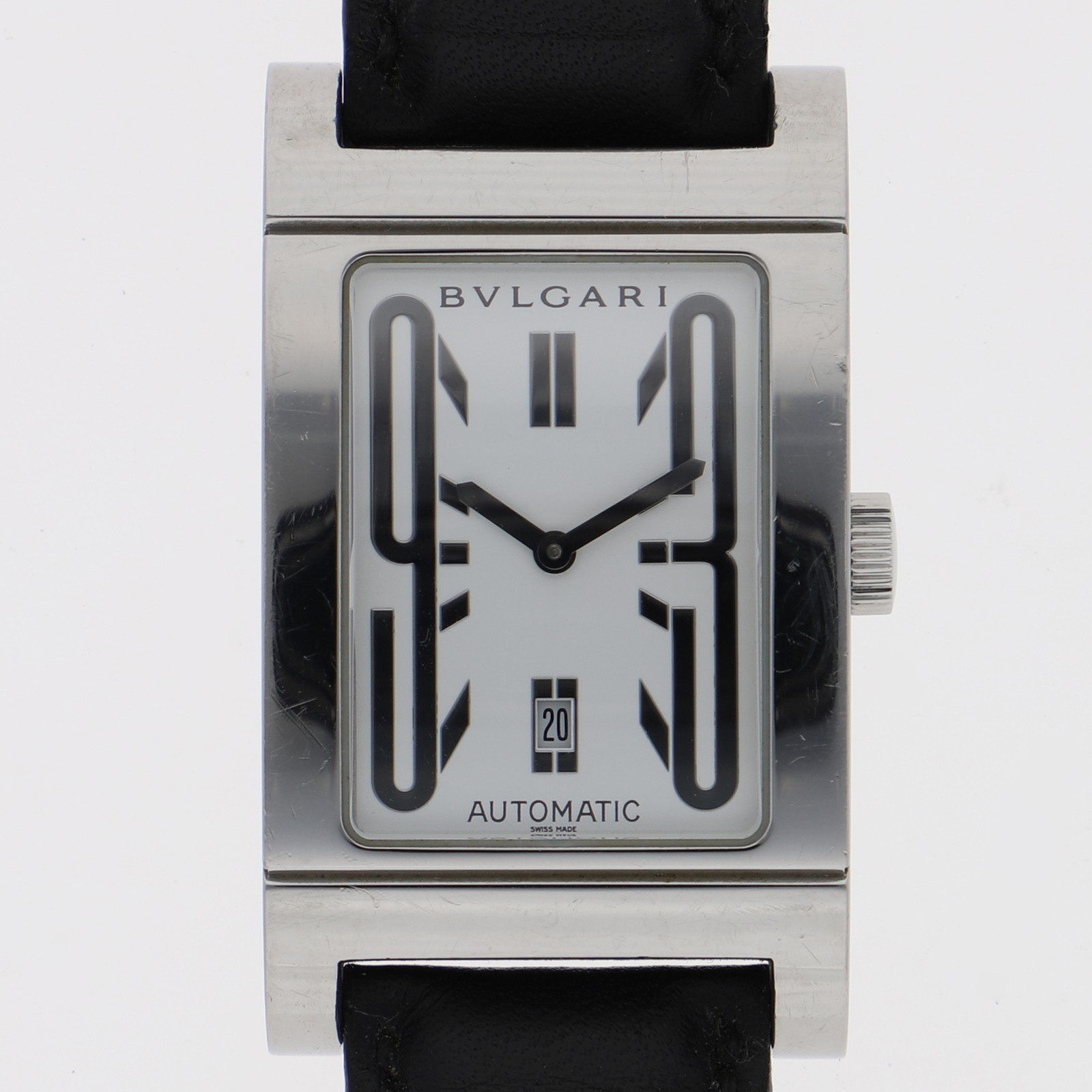 BVLGARI RT45S Rettangolo white Dial Automatic Stainless Steel Leather Men’s