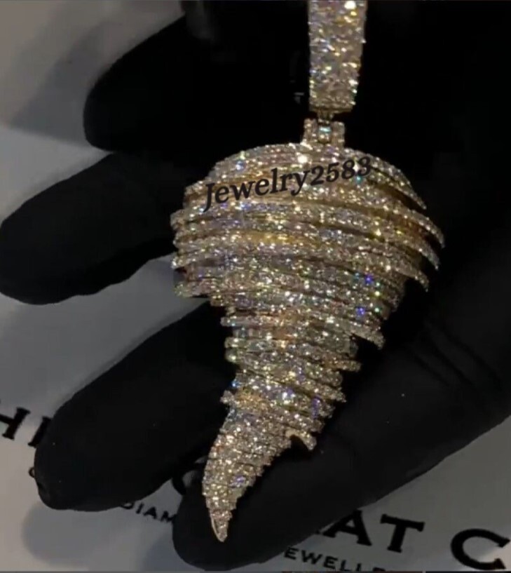 Gift For Mens Tornado Pendant With Flawless Honeycomb Real Moissanite 925 Silver