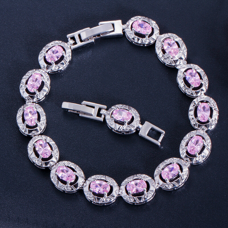 Trendy White Gold Cubic Zircon Allure Purple Round Women Dancing Party Bracelet