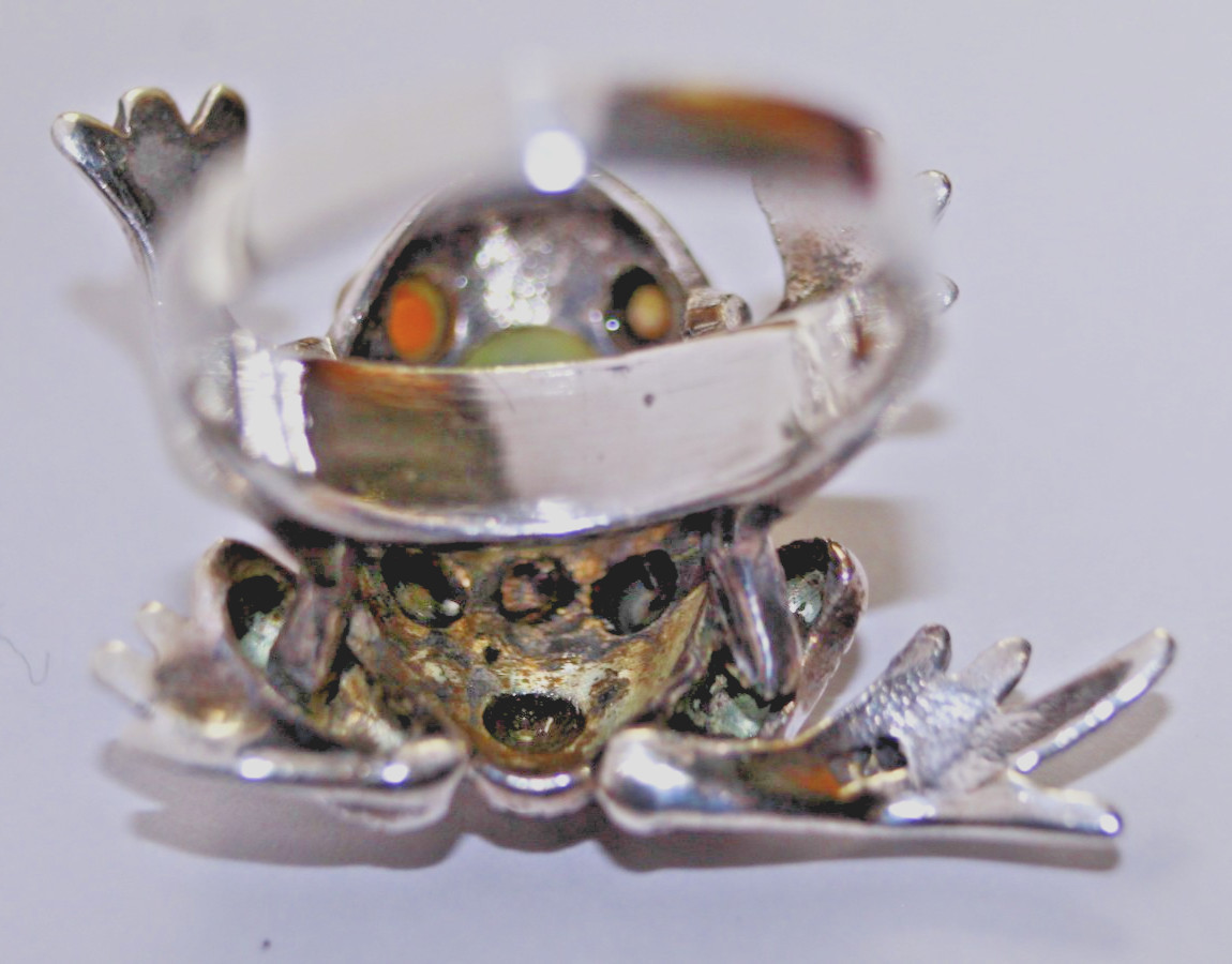 RARE HANDTOOLED STERLING SILVER MARCASITE ONYX, CARNELIAN EYES RING Sz8.75 10.5g