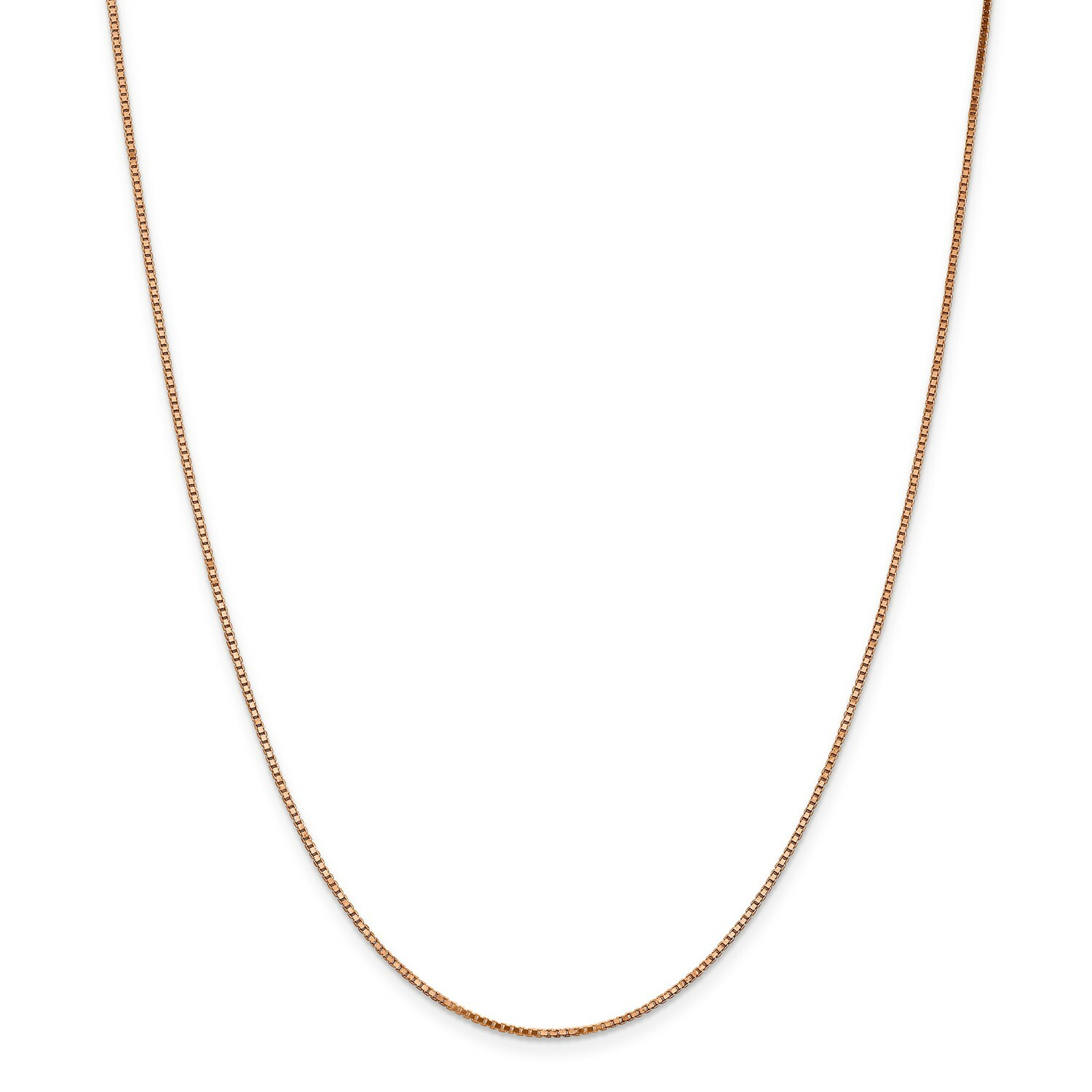 14k Rose Gold 1.1mm Solid Plain Box Link Chain w/ Lobster Clasp 16″ – 30″