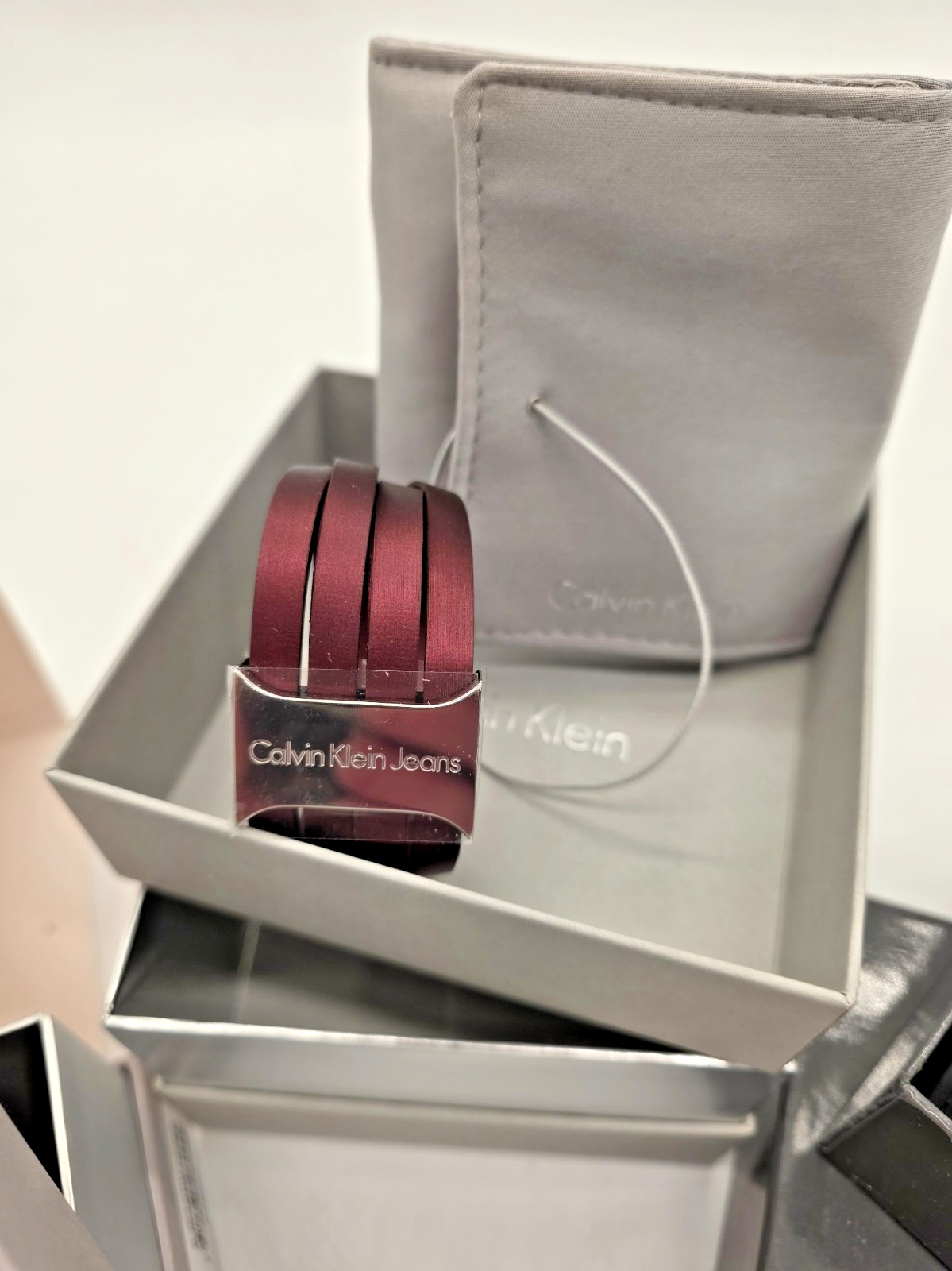 Calvin Klein Bracelet Bundle 4pc XS/S Silver & Burgundy Cuff NIB