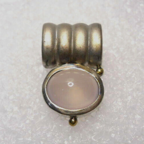 Rose Quartz Cabochon Pendant Or Slide Sterling Silver Modern Design 8.6 Gr.
