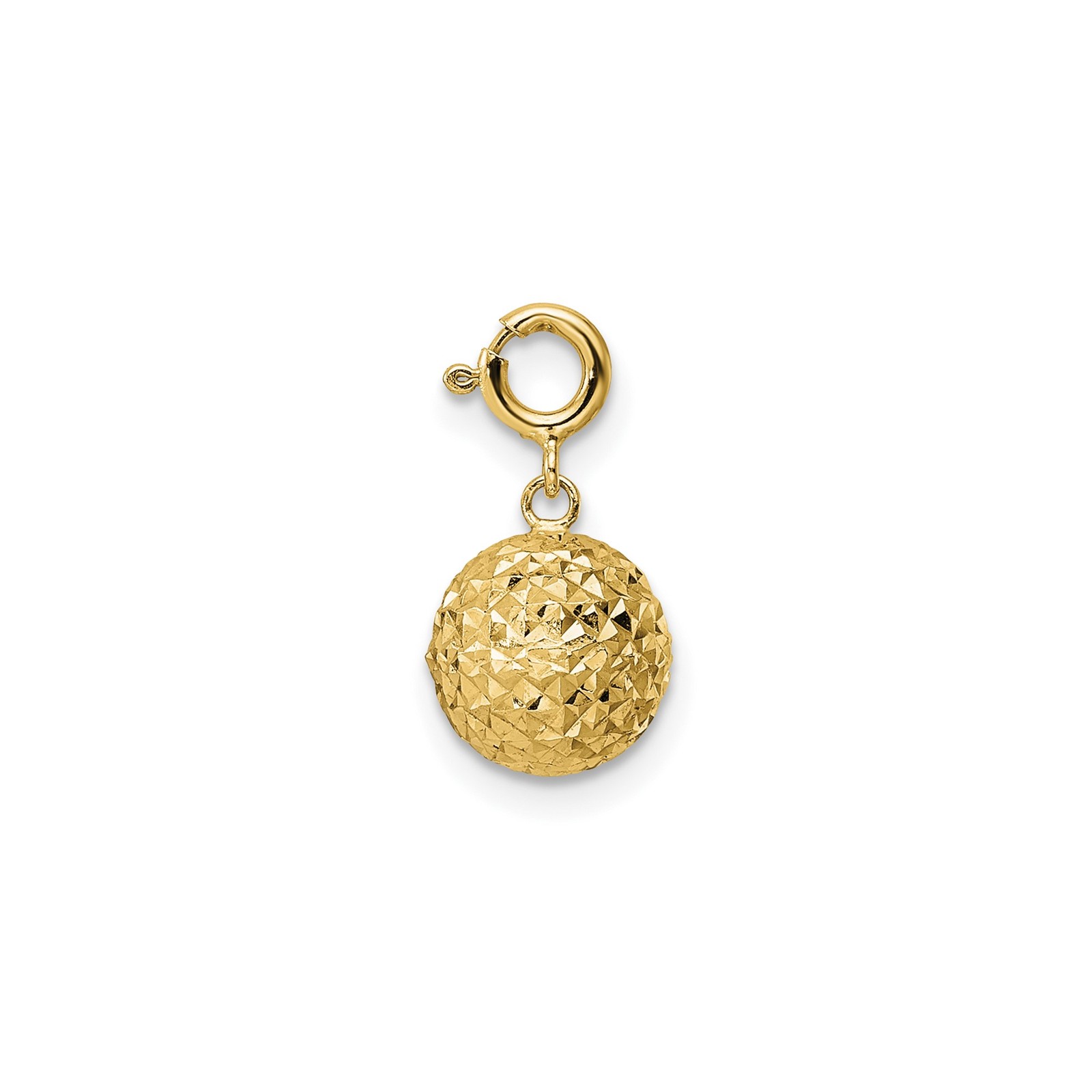 14k Yellow Gold Diamond-Cut Ball Pendant Charm for Necklace or Bracelet Women