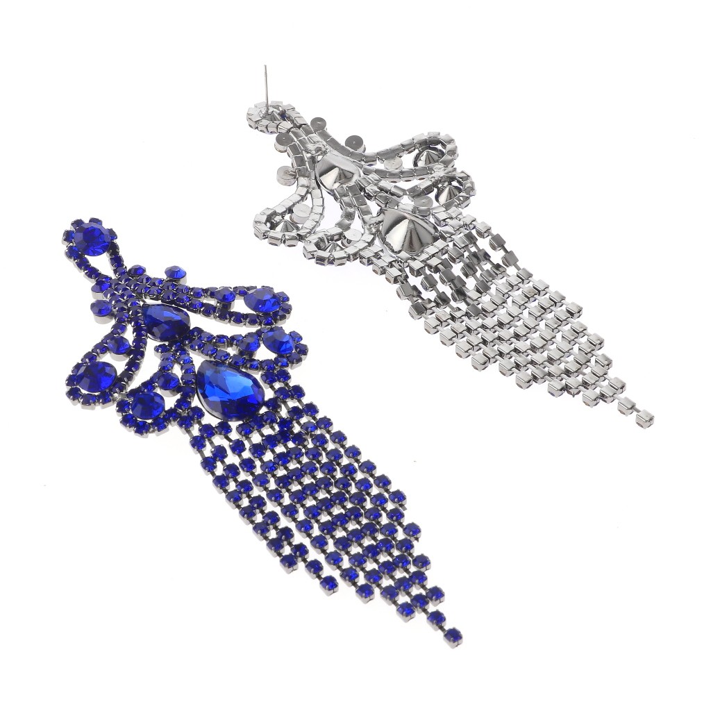 Hematite Tone Alloy Metal Crystal Rhinestone Chandelier Post Earrings ESE2630…