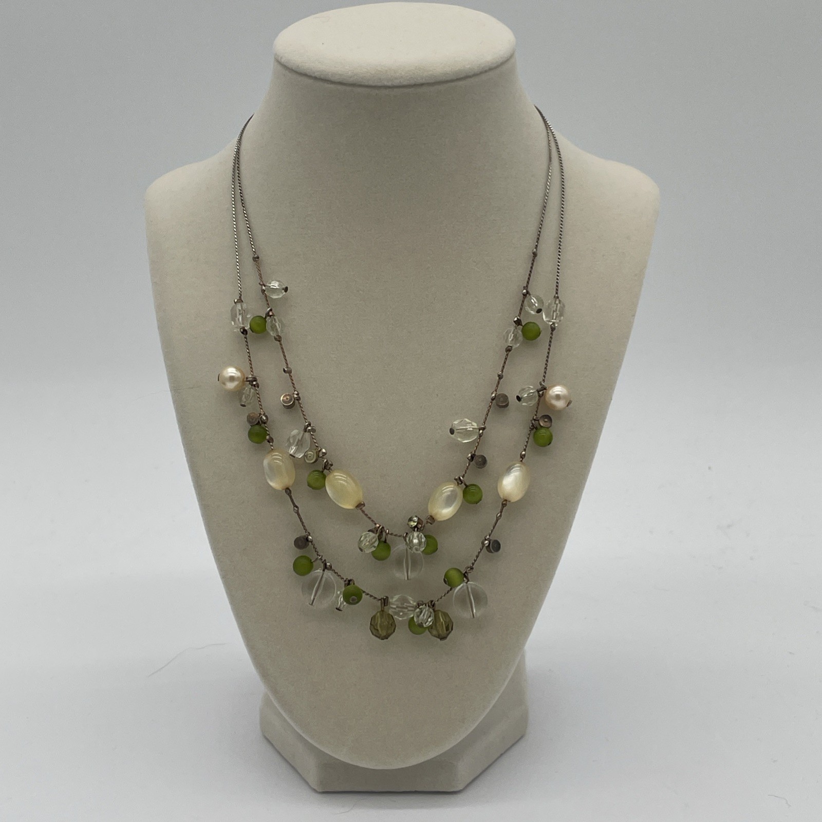 Unbranded Silver Tone Multi Stranded Necklace With Multicolor Beads 21 Inches