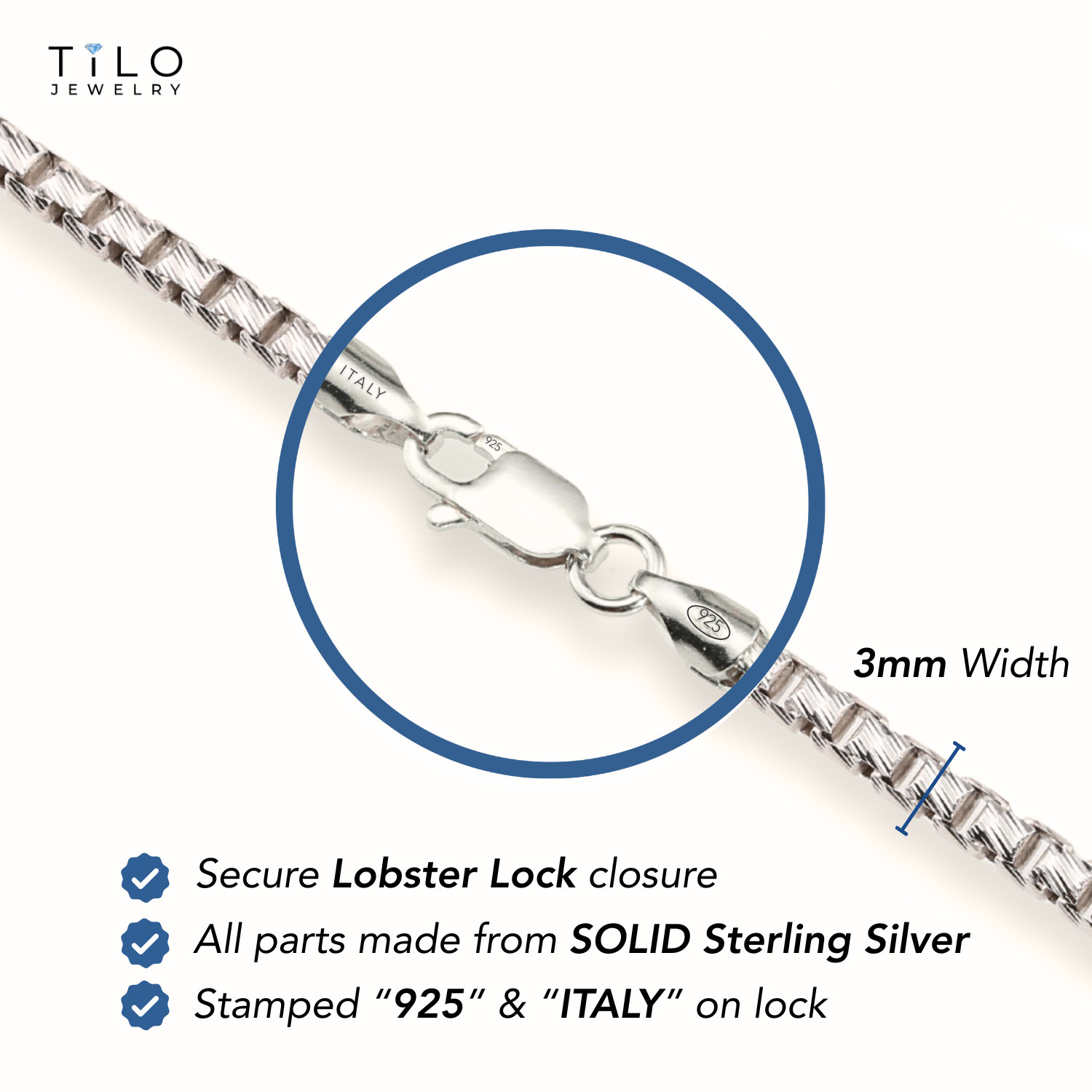 Solid 925 Sterling Silver 2mm Diamond-Cut Box Chain Italian Bracelet 6.5″-7.5″
