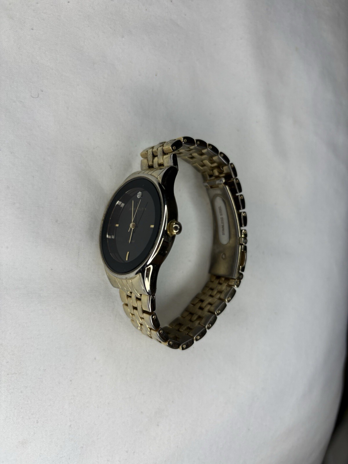 Anne Klein Watch Women Two-Tone Gold Silver Black Diamond Dial AK/1732 Excellent