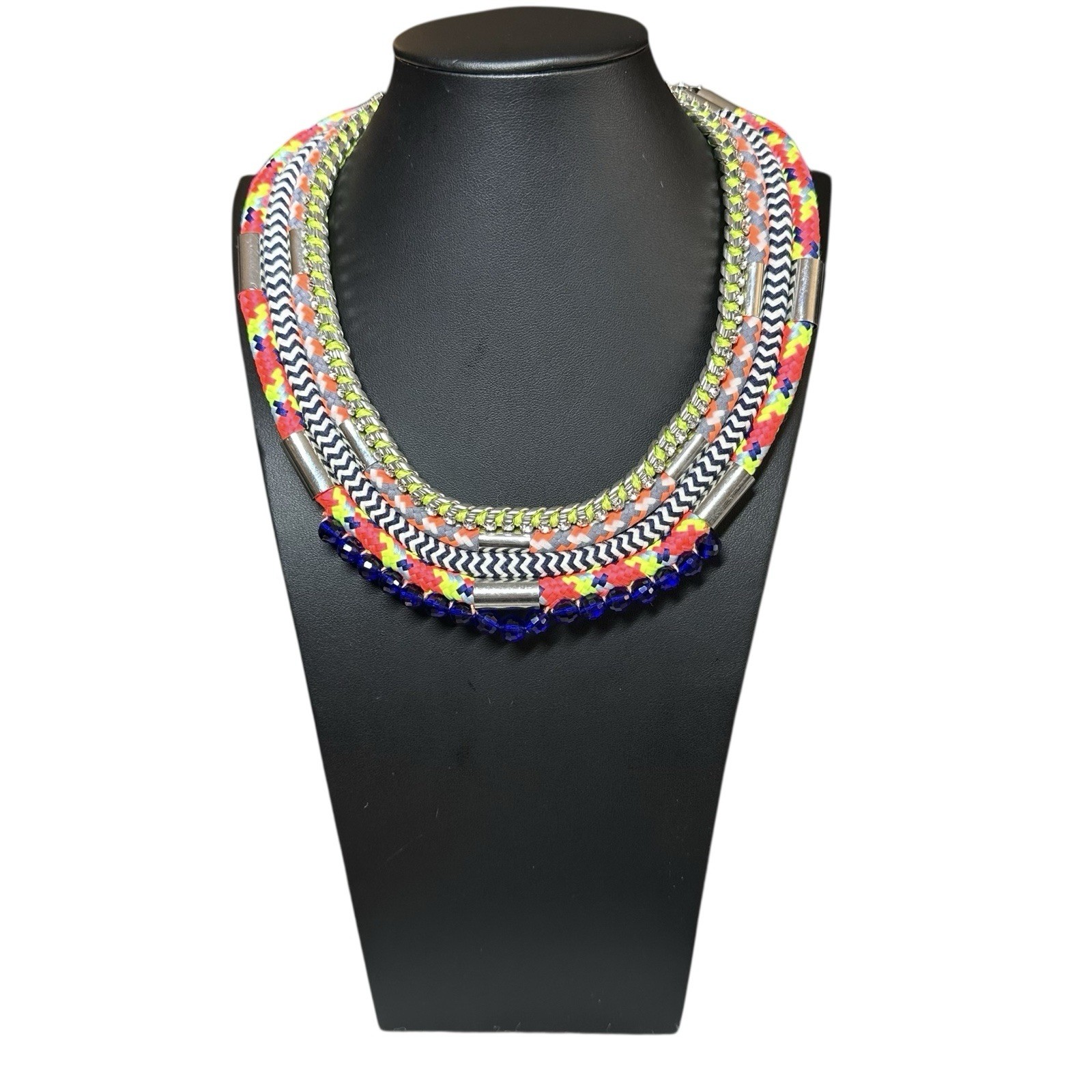 $140 Lydell NYC Multi 4 Layer Collar Statement Necklace Neon 80’s Glam Rhineston