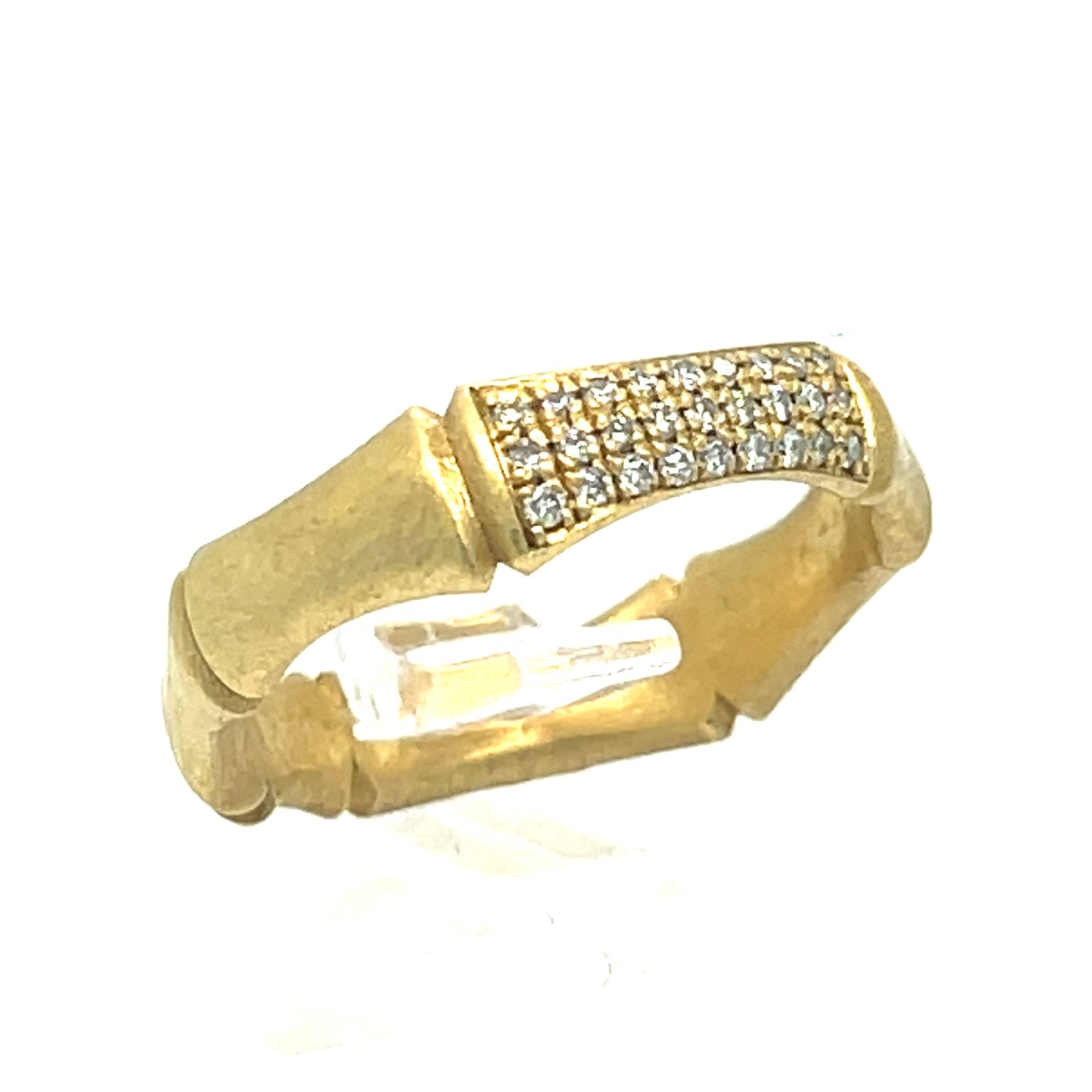 Sterling 18k Yellow Vermeil Bamboo 5 mm Ring w/ 0.27 TCW Diamond Accents Sz 6.5
