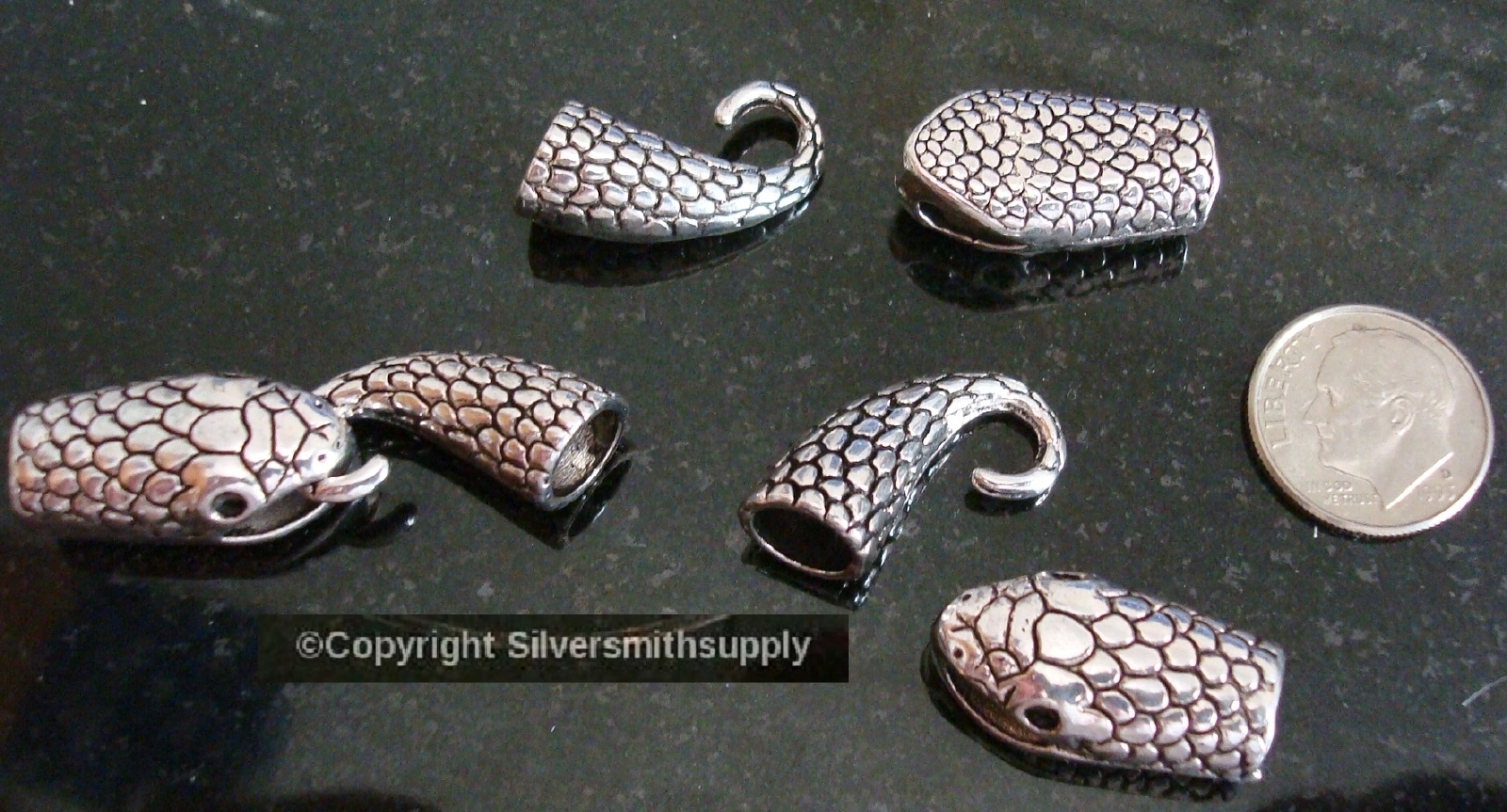 38mm Silver plt snake head jewelry clasp 3 sets heavy hook & eye clasps fpc309b