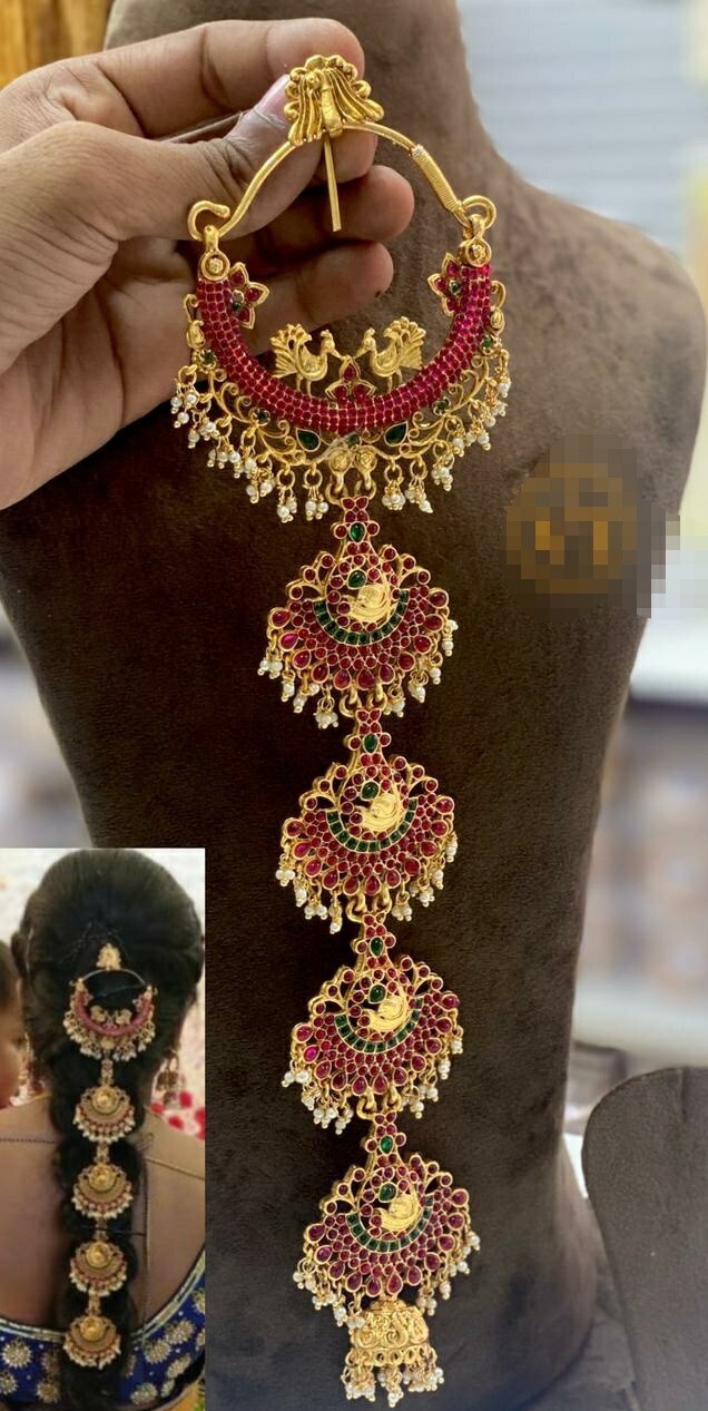 Indian Bollywood Style Bridal Hair Accessories Maggam Jada Choti Jewelry Set