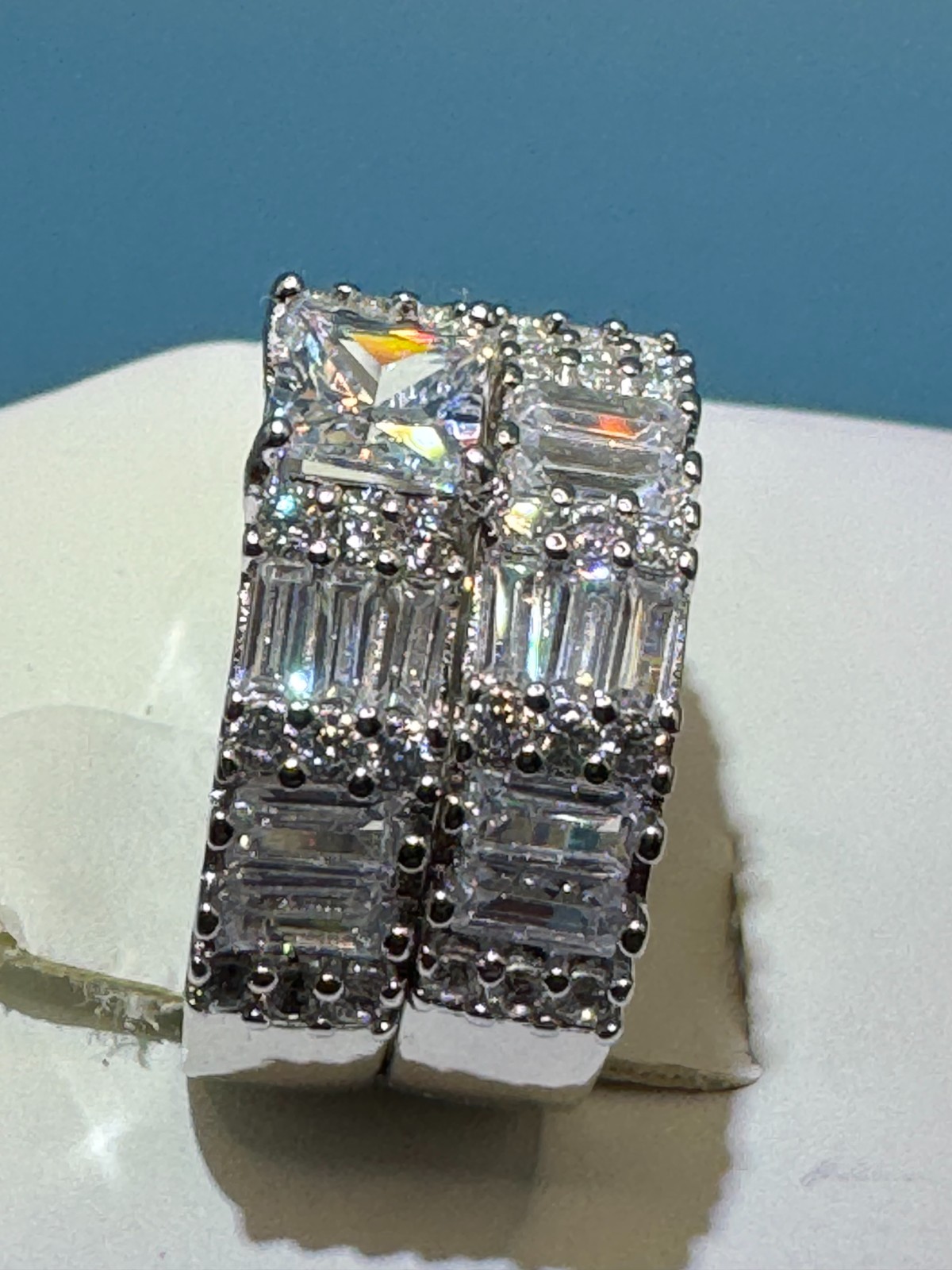 Dainty 2 Pc Square Main With Baguette & Round Accent Cubic Zirconia Set Size 8