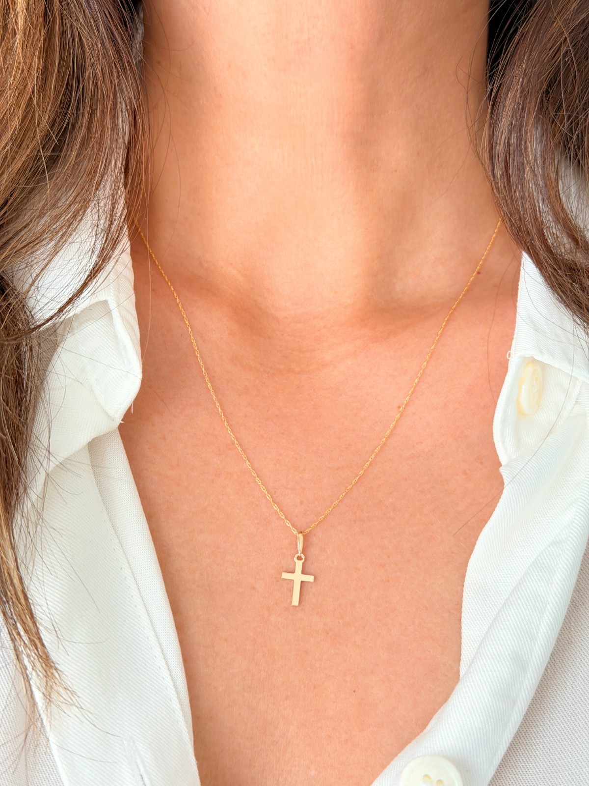 10K or 14K Solid Gold Small Cross Pendant Charm Dainty Religious Necklace Women