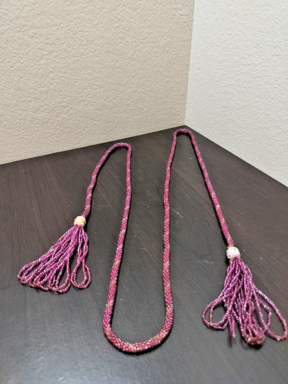 Vintage Flapper Beaded Sautoir Necklace Purple Seed Beads 58.5”