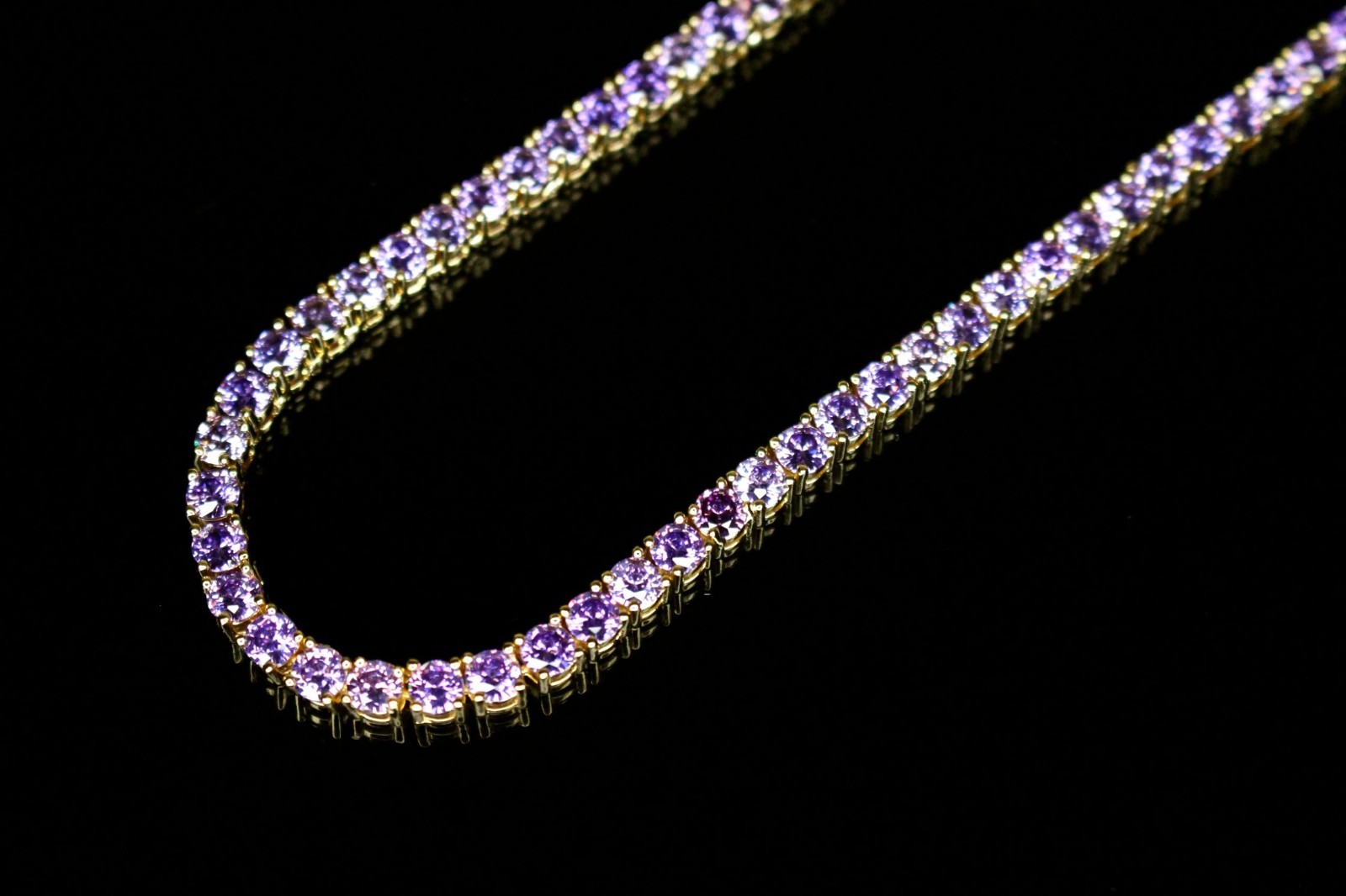 14k Stamped 4mm Amethyst Purple Tennis Chain Necklace 70ct Lab Sim Diamond Gem