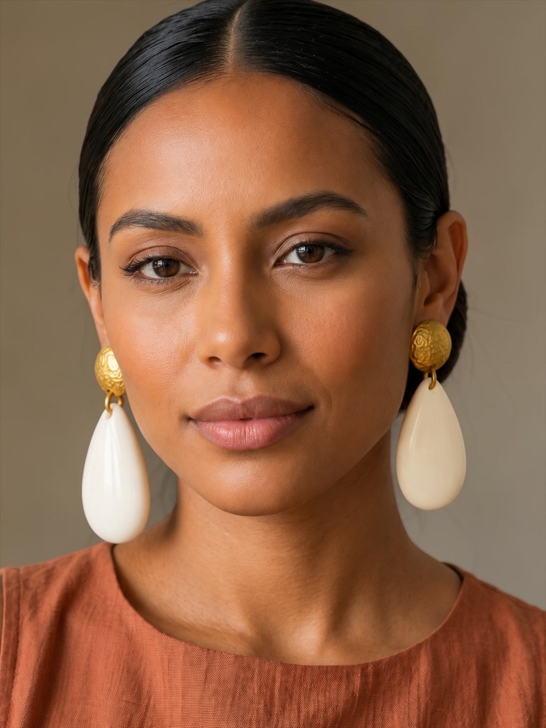White Resin Teardrop Earrings Gold Stud Statement Drop Dangle Wedding Party Chic