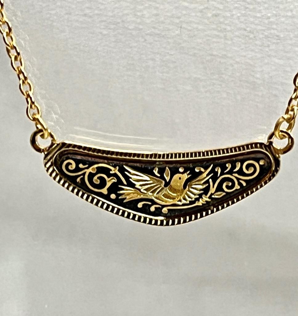 Vintage Damascene Toledo Spain Black Necklace 18” long #18-8