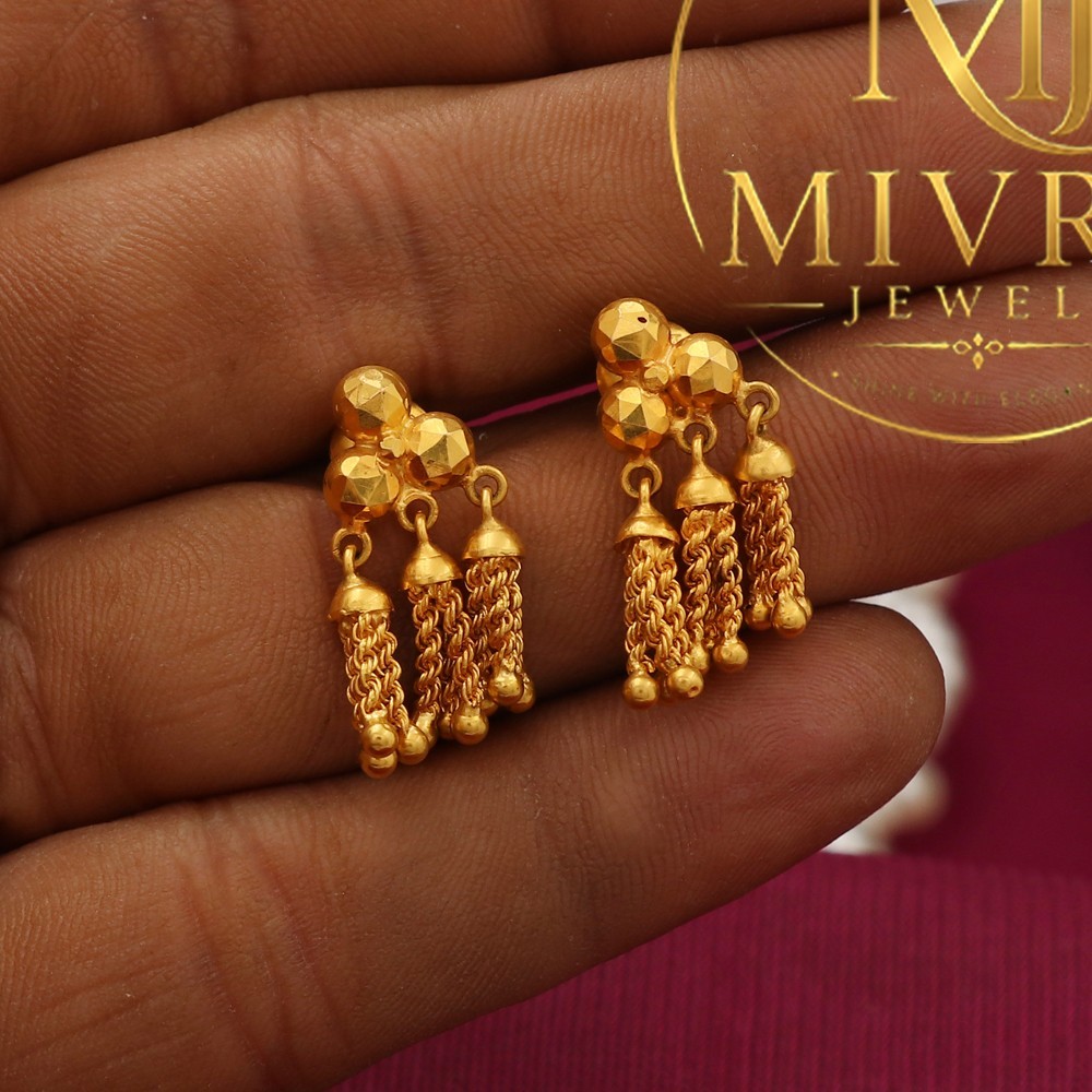 22K Print Design Gold Plug Earrings 2.2cm Elegant Women’s Jewelry 4.84g