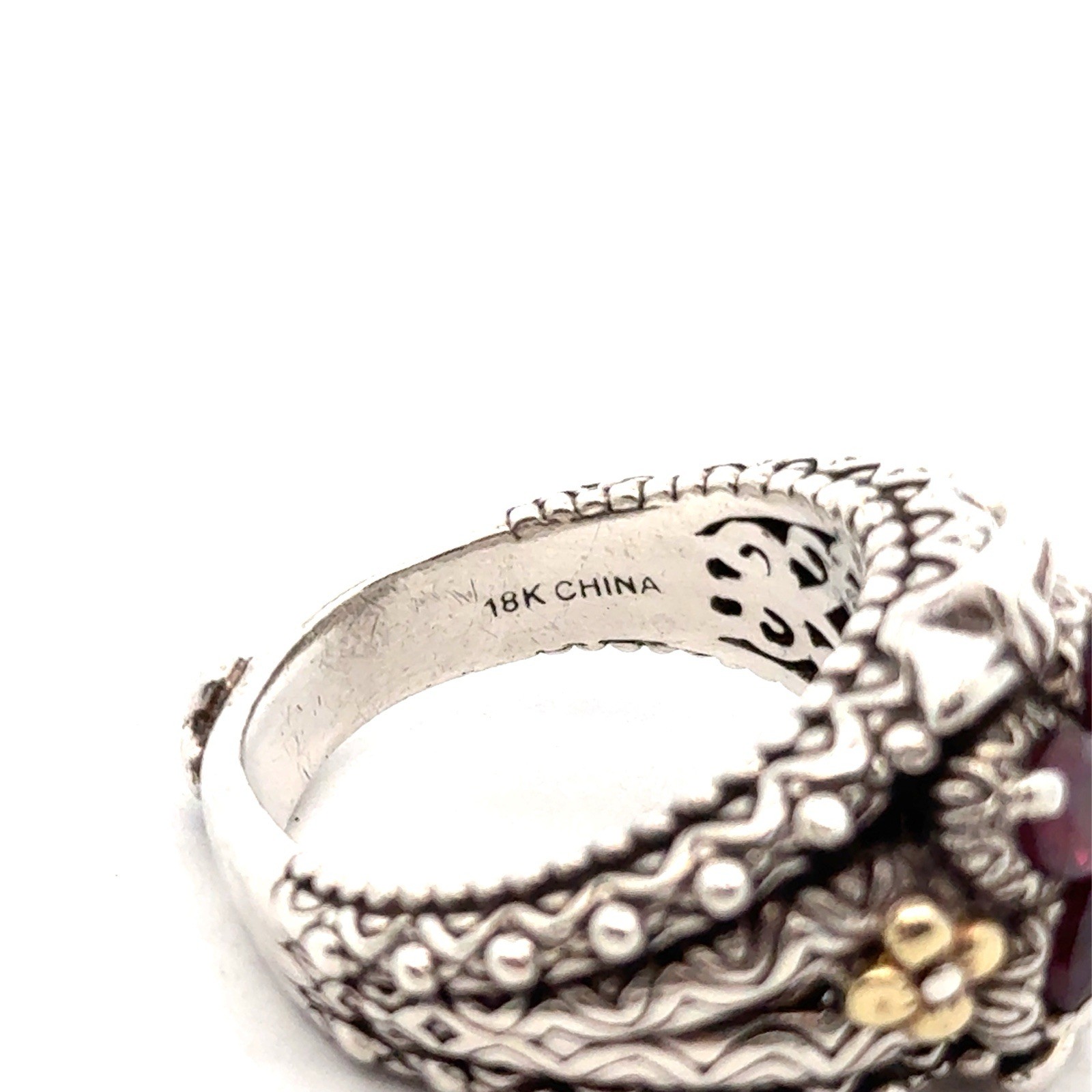 Barbara Bixby Sz. 8.5 Sterling Silver Rhodolite Garnet & 18k Gold Ring, 14.6g