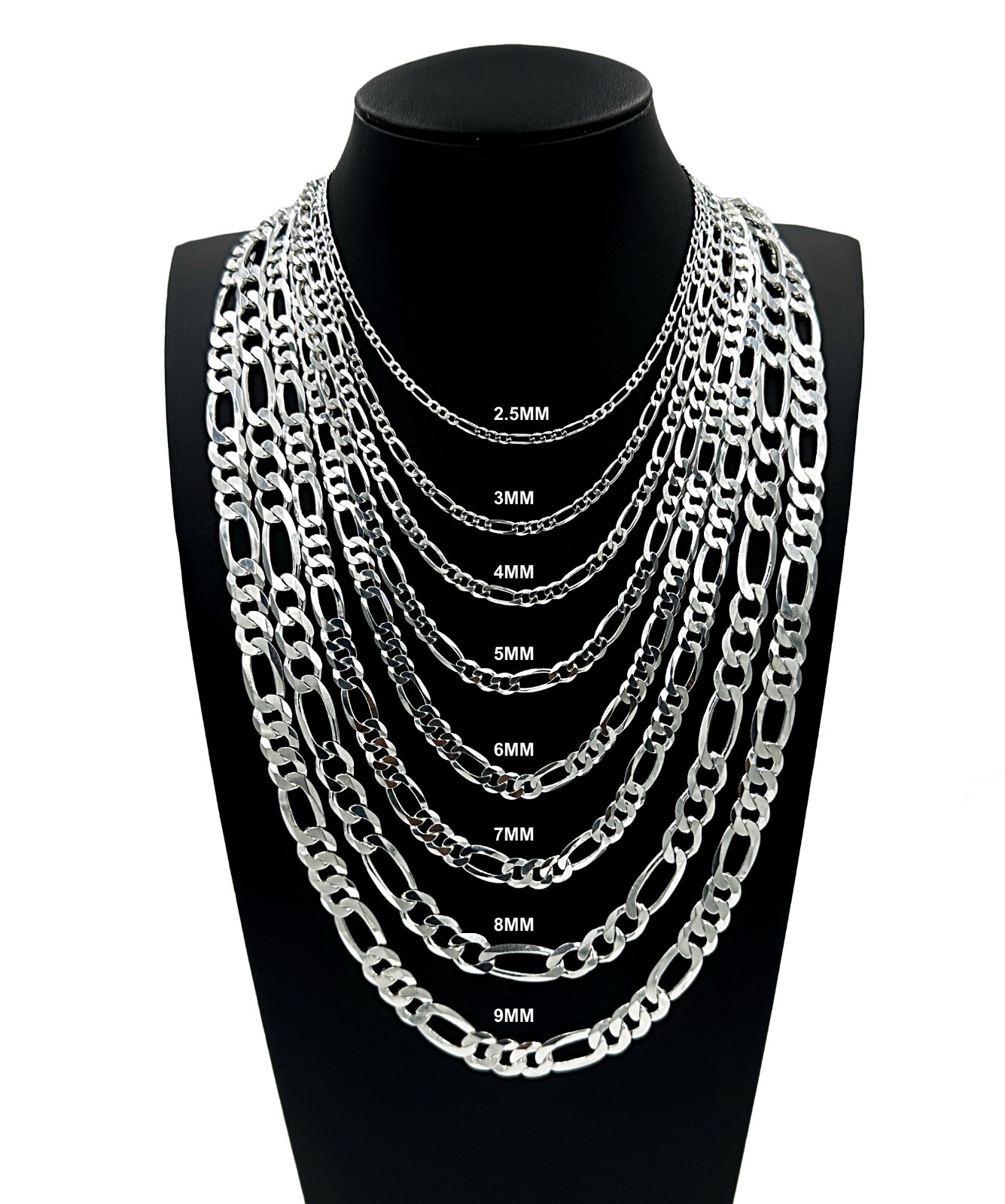Real 925 SOLID Sterling Silver Italian FIGARO LINK Chain Bracelet or Necklace