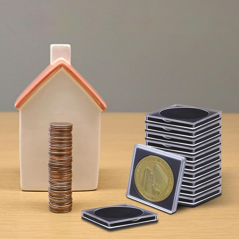 Clear Coin Collection Holders with Sponges Coin Capsules Silver Dollar Protector
