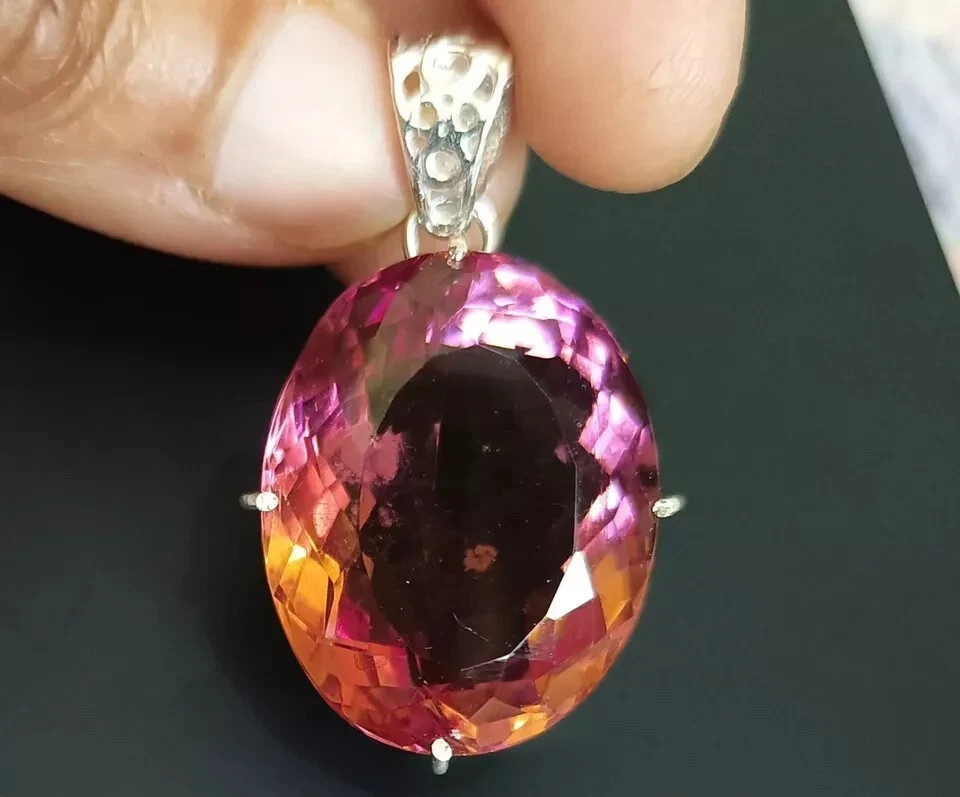 Certified 55.60 Ct+ Natural Zultanite 7 Color Loose Gemstone 925 Silver Pendant