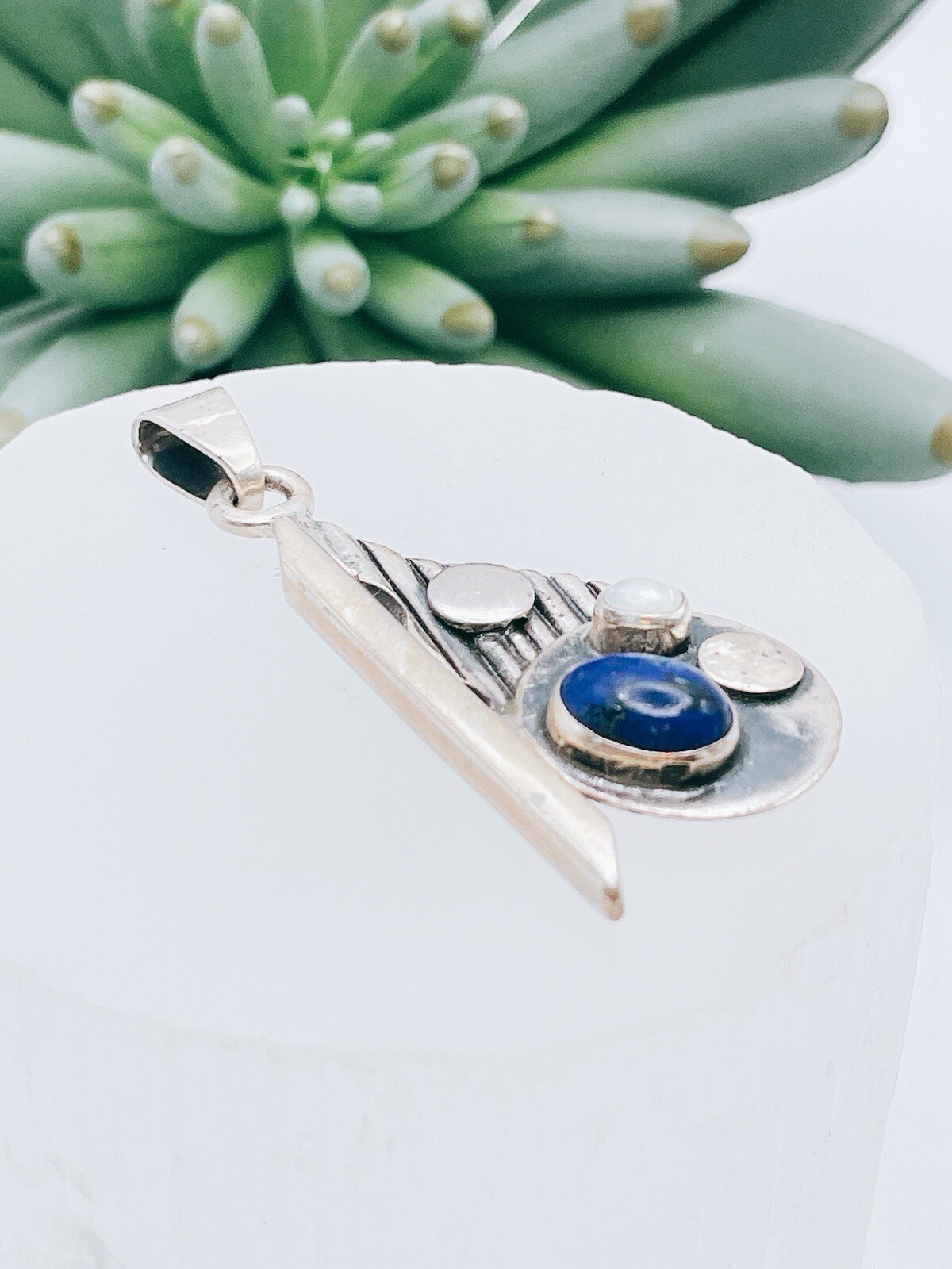 Sterling Silver 950 Lapis Lazuli Pendant Modern Style Glam Fashion Unique DEM950
