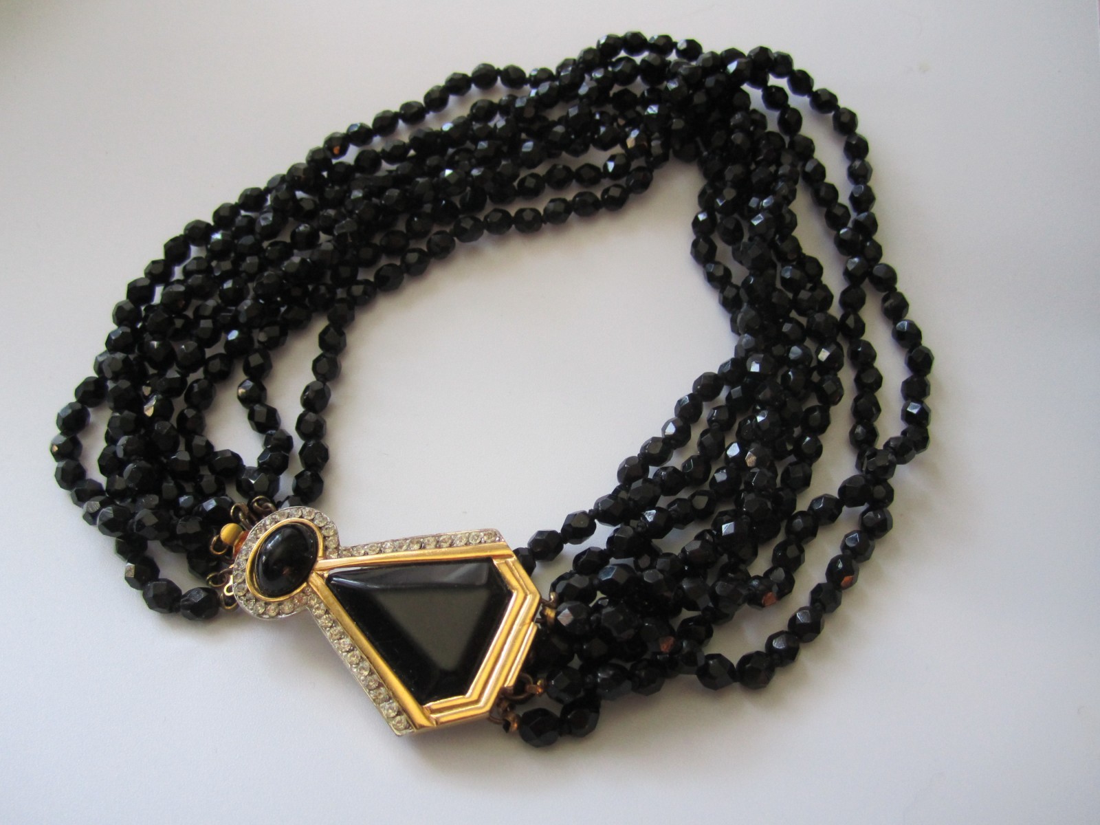 KENNETH J LANE NECKLACE JET BLACK MULTI STRAND RHINESTONES