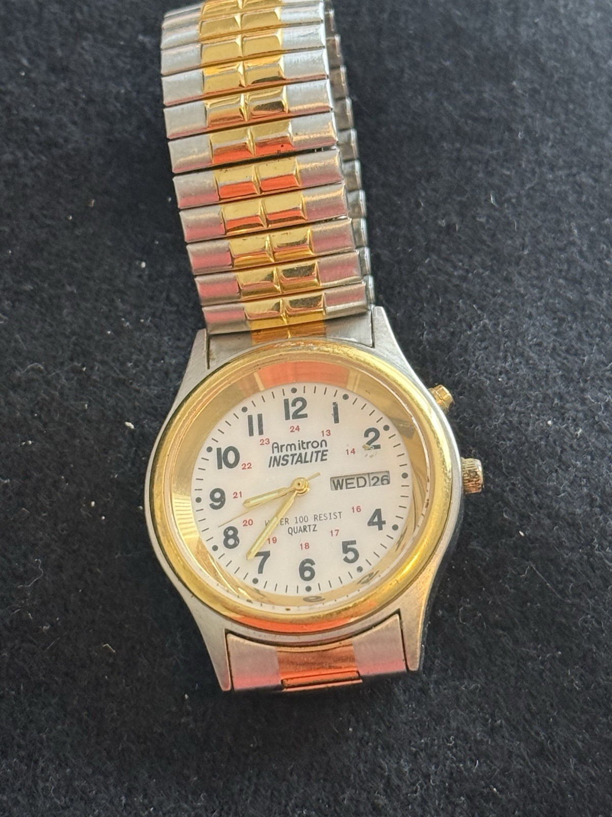 ARMITRON Instalite Quartz 100ft WR Day/Date White Dial Two-Tone Bracelet 37mm