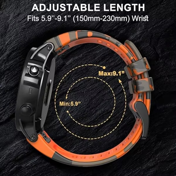 QuickFit 22mm 26mm Camouflage Silicone Strap For Garmin Fenix 8X 7X 7 Plus Epix