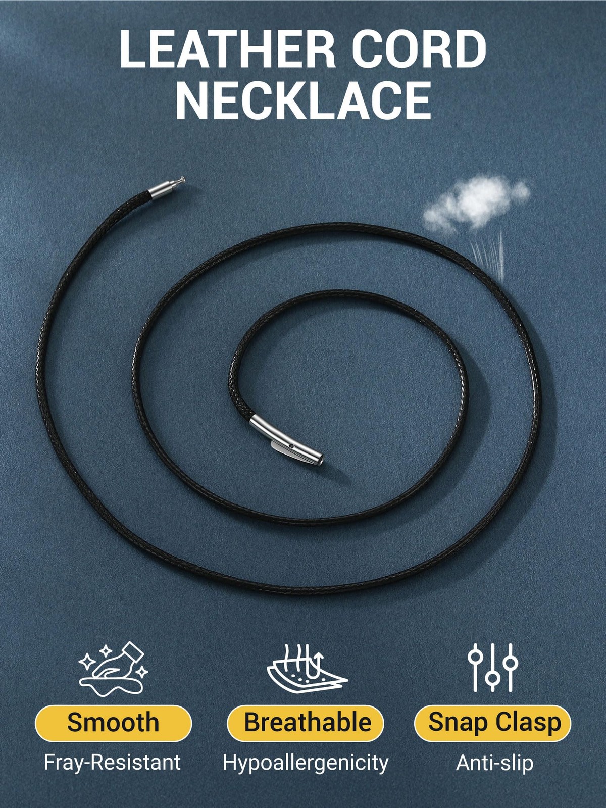 Mens Necklaces Black Jewelry 20inch Simple String Necklace Plain Black Leathe…