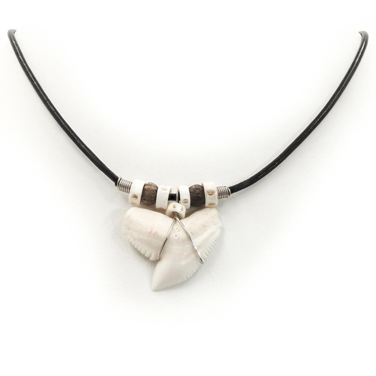 Big Genuine Tiger Shark Tooth Teeth 18″ Black Leather Necklace, 1″