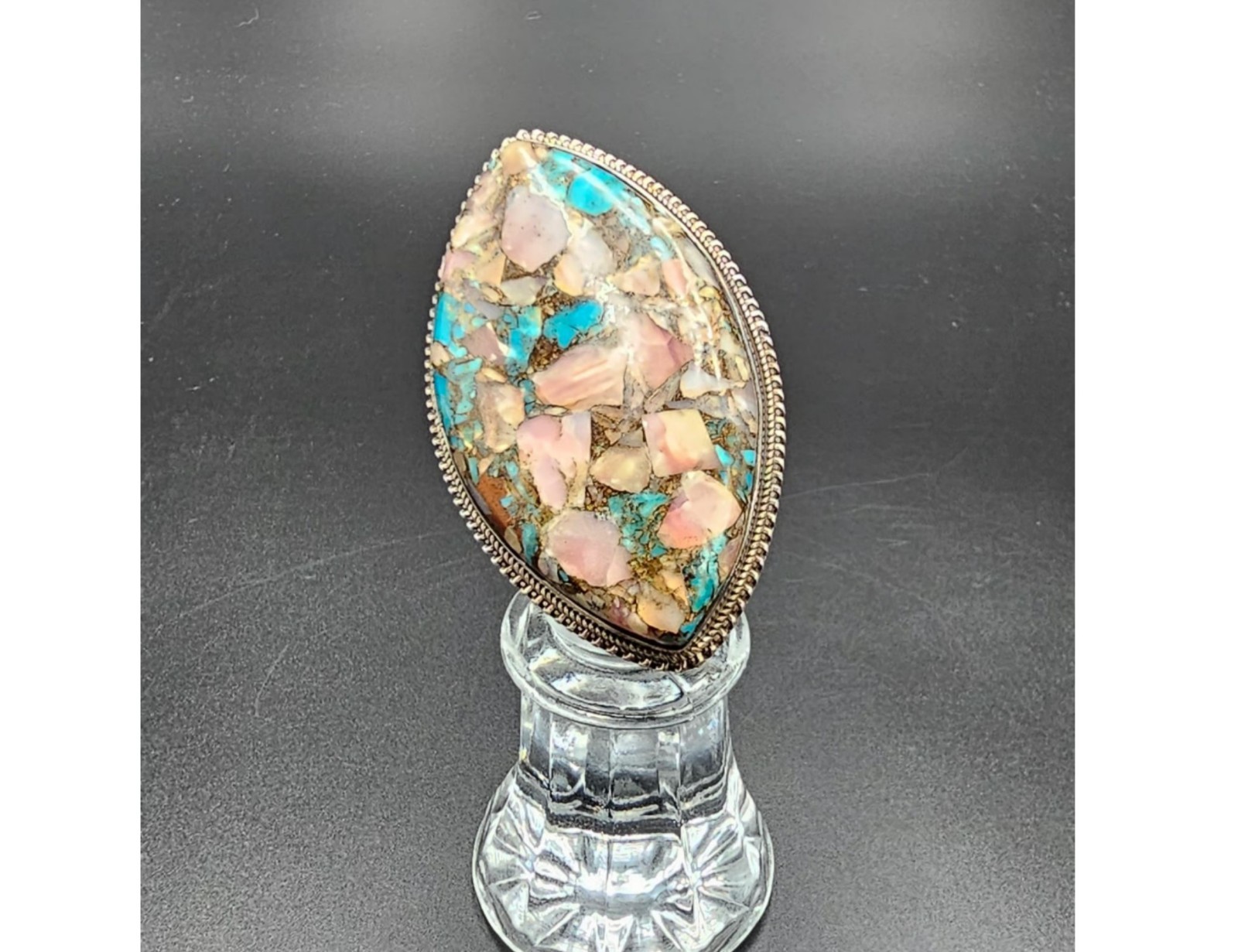 925 Silver Pink Spiny Oyster Turquoise Adjustable Statement Ring