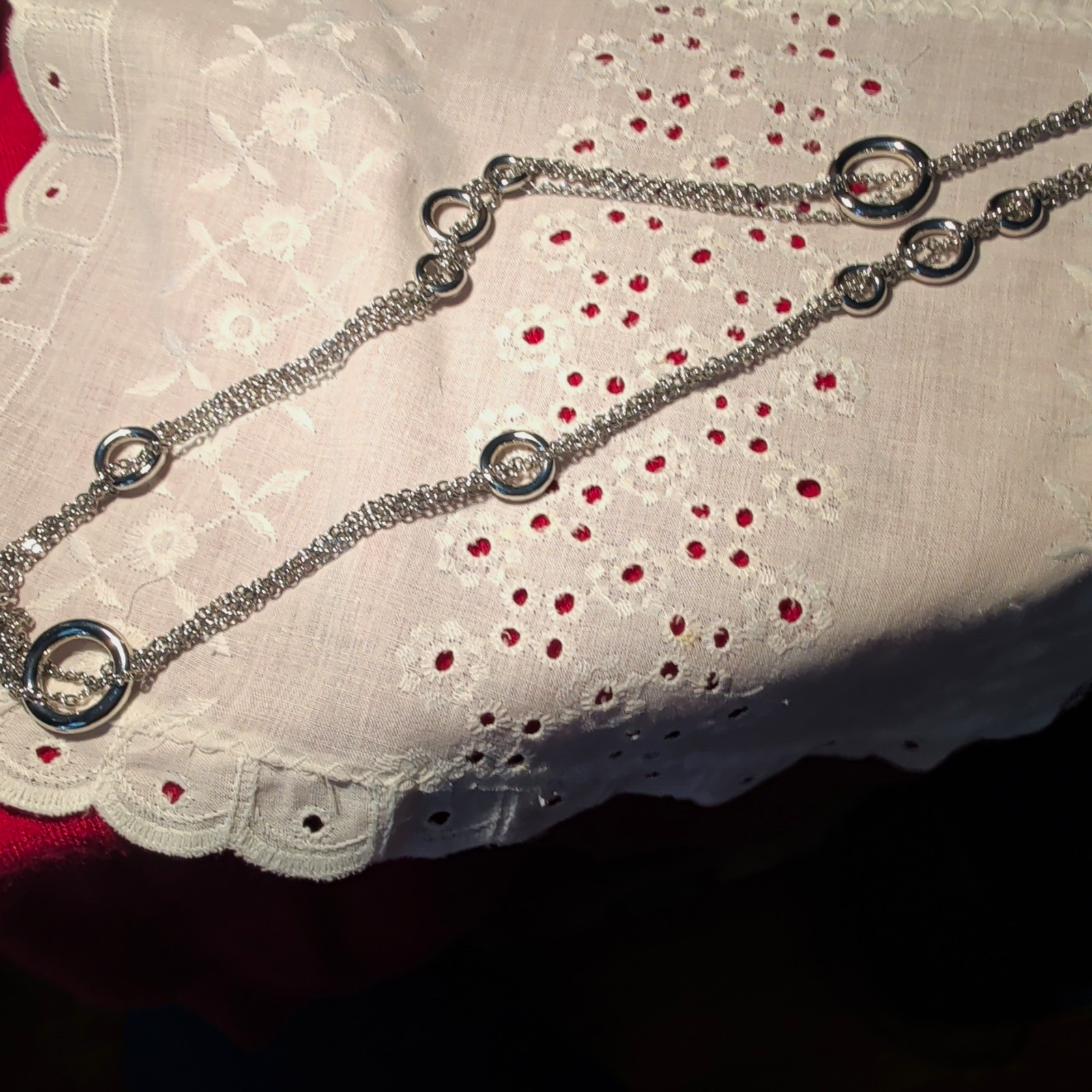 Silver-Tone Metal Station Multi-Chain Necklace Circle Links Lobster Clasp