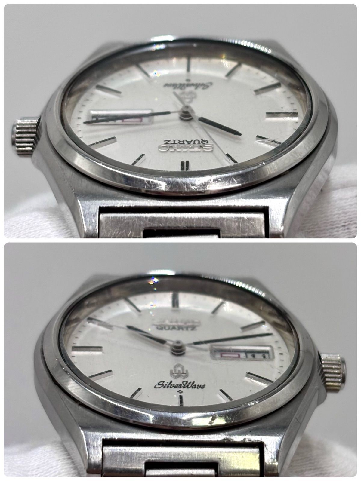 Working Bracelet SEIKO Silver Wave Wristwatch Quartz Day Date Cal.8229 Manufactu