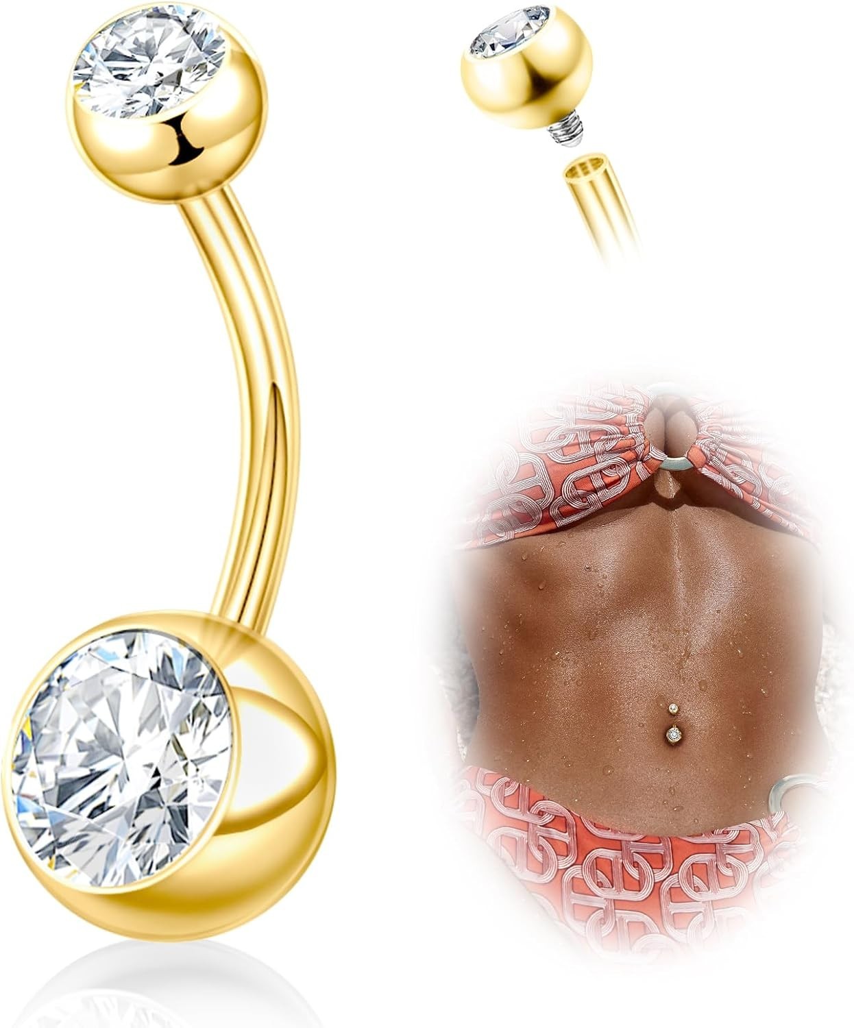 Snag-Free Internally Threaded Titanium Belly Button Rings – 14G – 8mm to 14mm