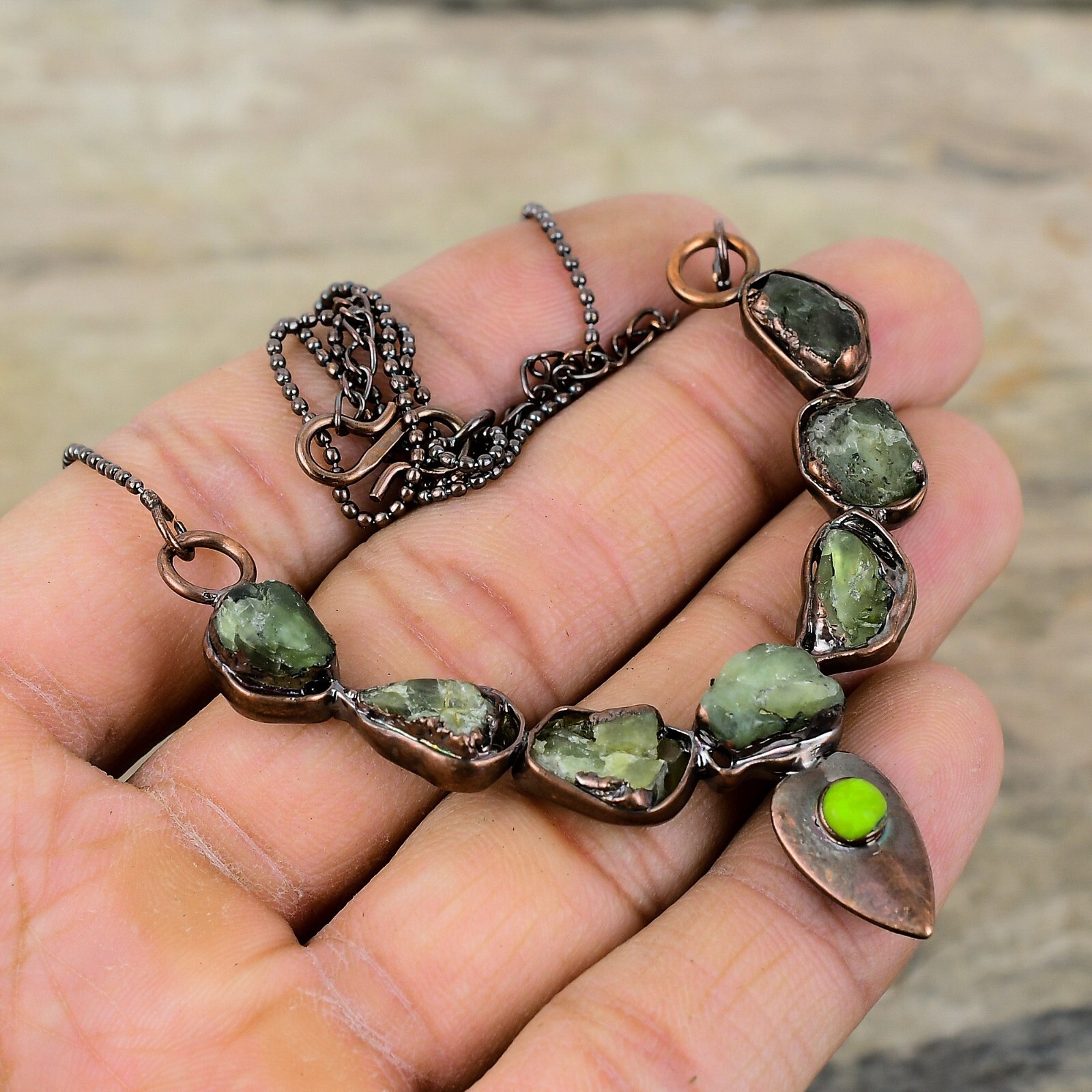 Green Tourmaline Rough Copper Love Gift Electroformed Adjustable Necklace 18.0″