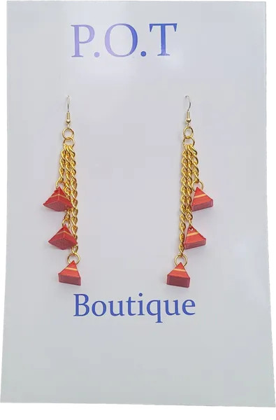 Tri Triangle Earrings/Red/Gold/Sophisticated Jewelry/Formal/Women/Club Wear