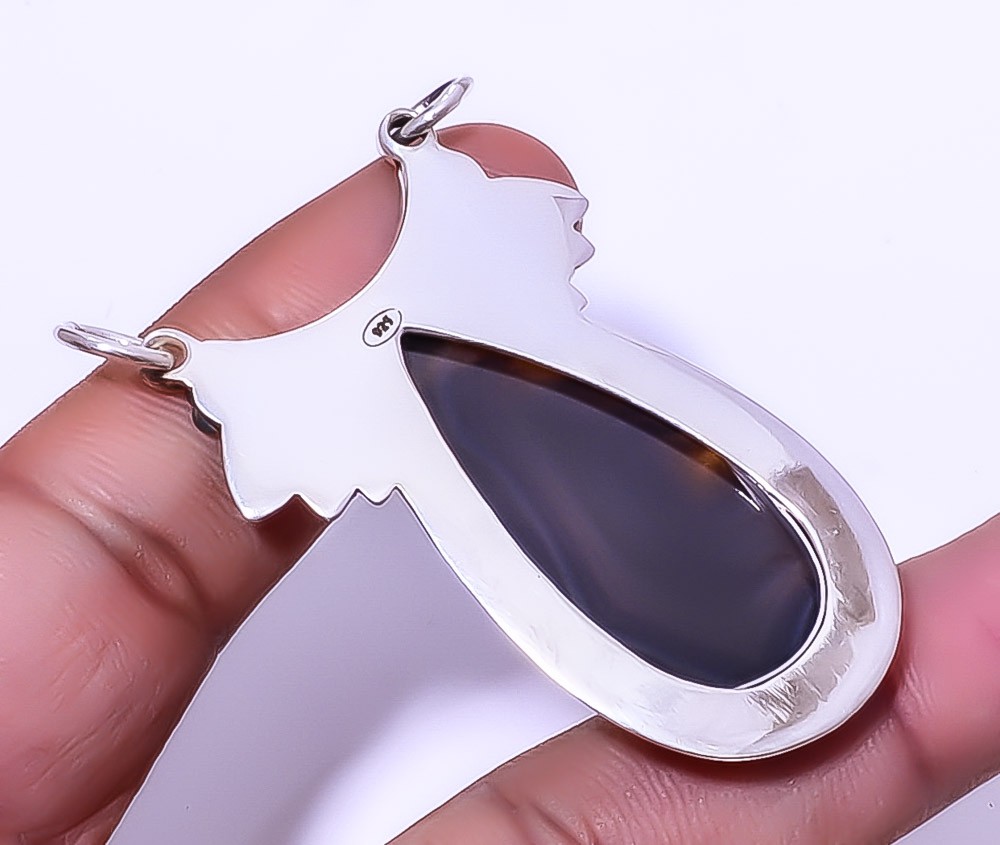 Botswana Agate Gemstone 925 Sterling Silver Handmade Designer Pendant 2.34″ A330