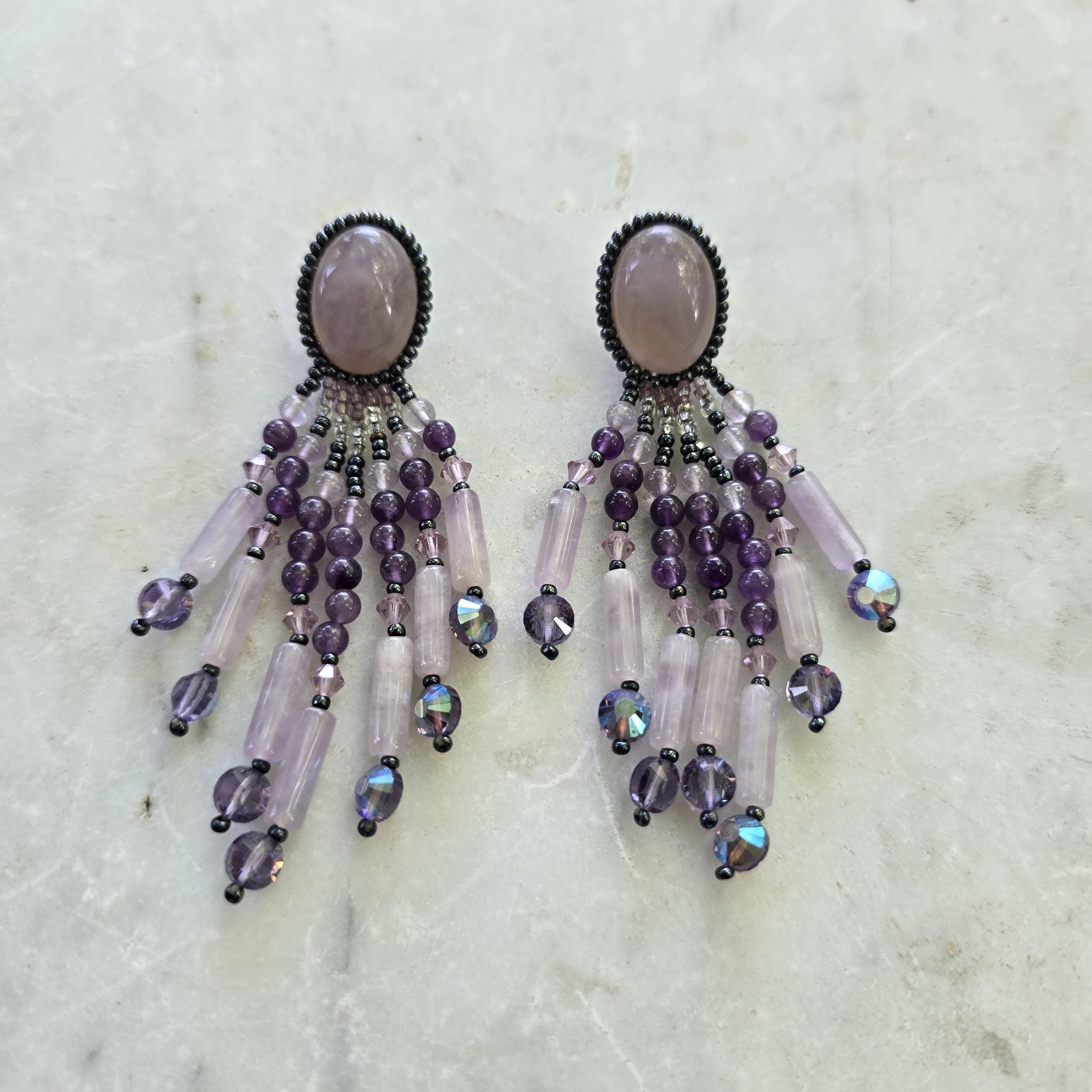 Vintage Chipita Purple Dangle/Lavander Beaded Earrings Pierced (Unsign)