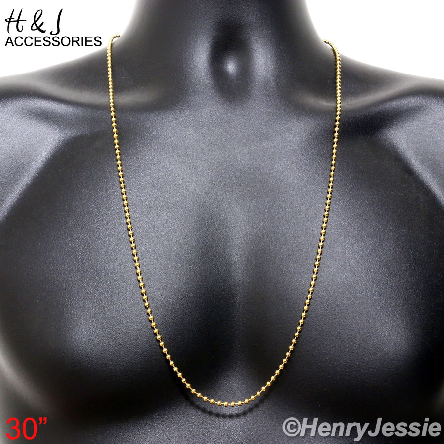 30″MEN Stainless Steel 2.5mm Gold Plated Beads Chain Bible Dog Tag Pendant*GP93