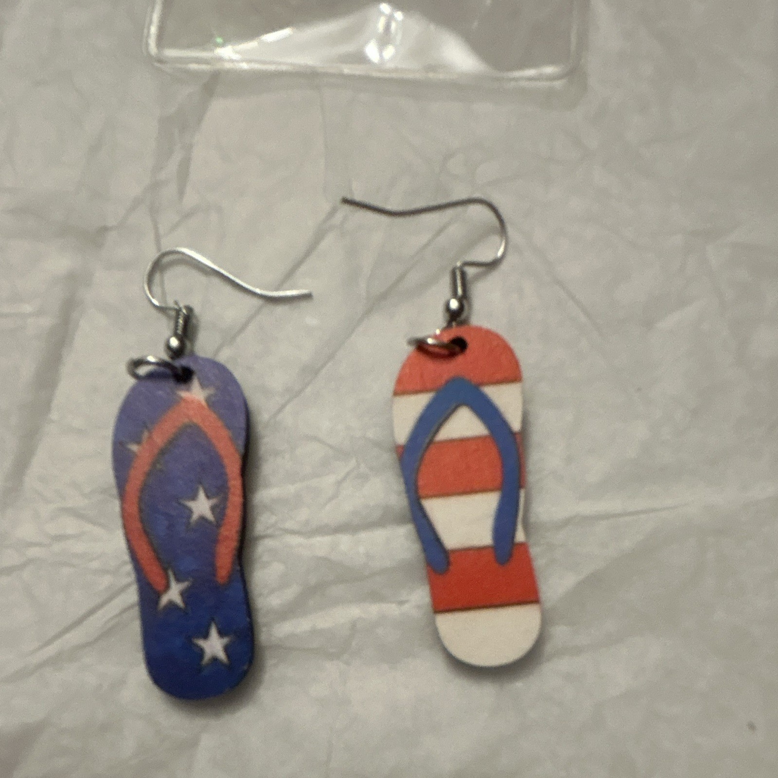 Flip Flop Dangle Drop Hook Earrings Wood Multicolor Beach Theme