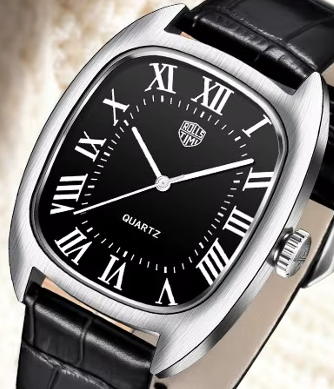 RollsTimi RT7904 Classic Tonneau Luxury Dress 36mm 5ATM Leather Strap Seiko VH31