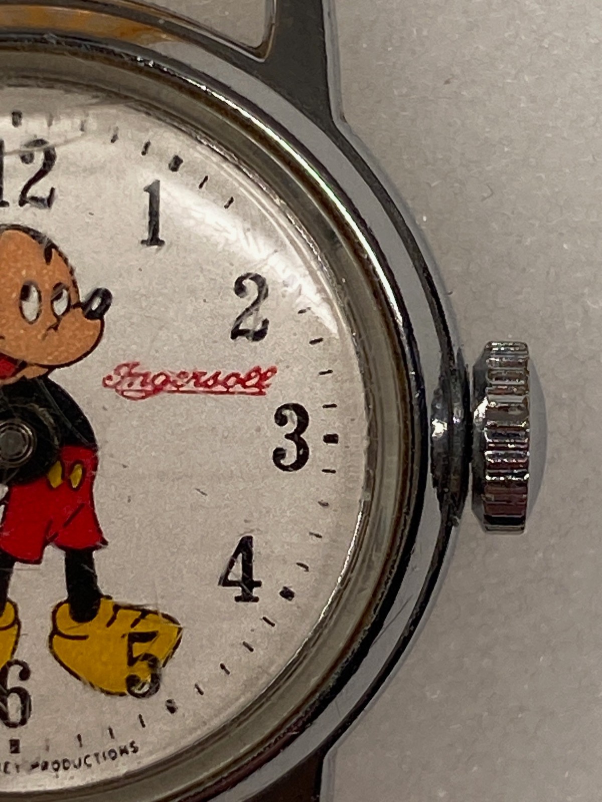Vintage Ingersoll Mickey Mouse Mechanical Wind Up Watch Runs Great