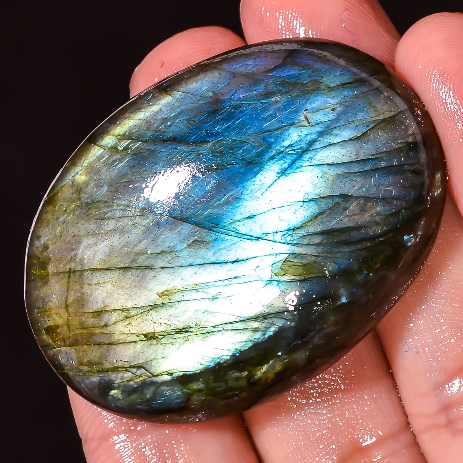 A+ 100%Natural Labradorite Cabochon Oval Shape Gemstone 114.60CT 32X44X10mm BC53