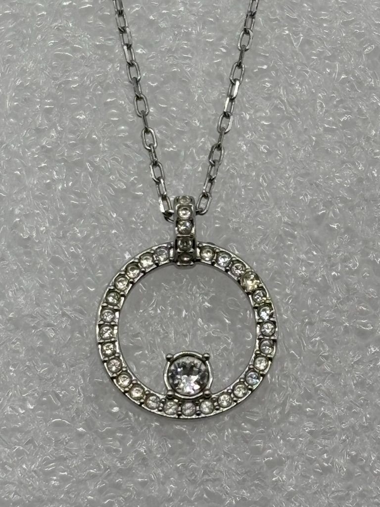 Swarovski Circle Pendant Necklace Pave Clear Crystals Rhodium Plated Silver Tone