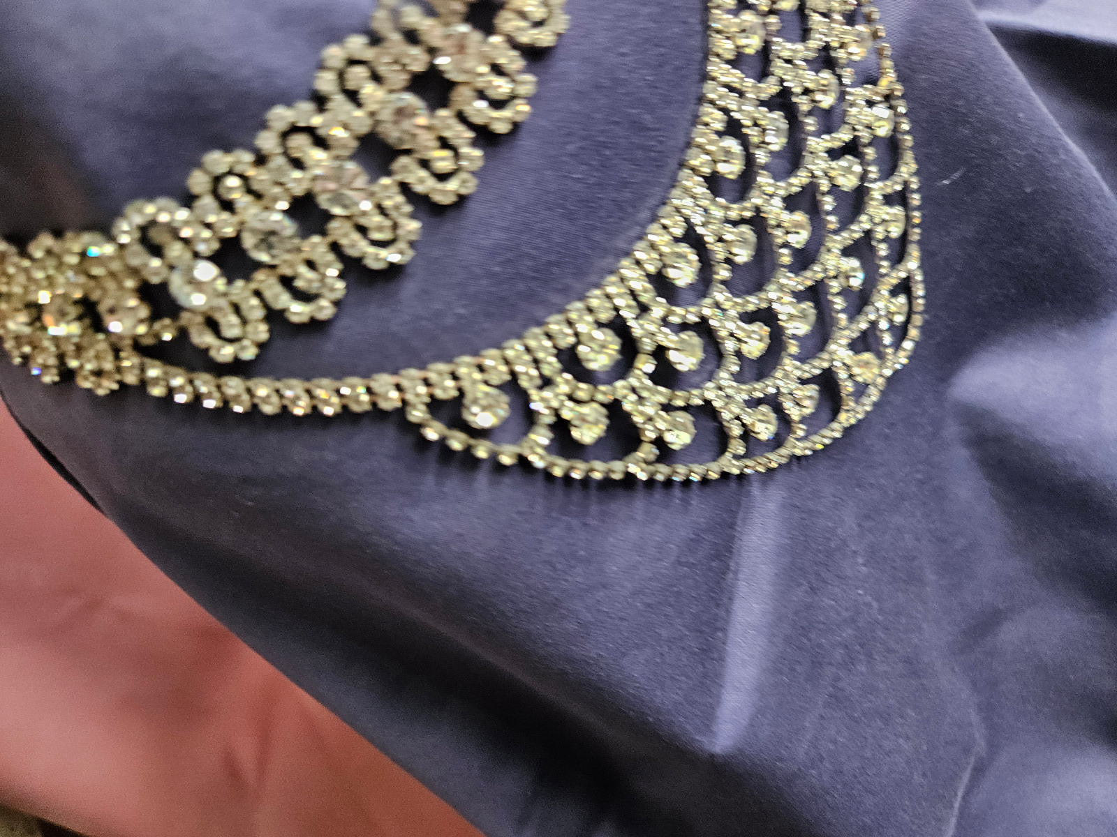 Vintage 40’s Bridal Prom Evening Bib Drop Clear Rhinestones Necklace 17 1/2″