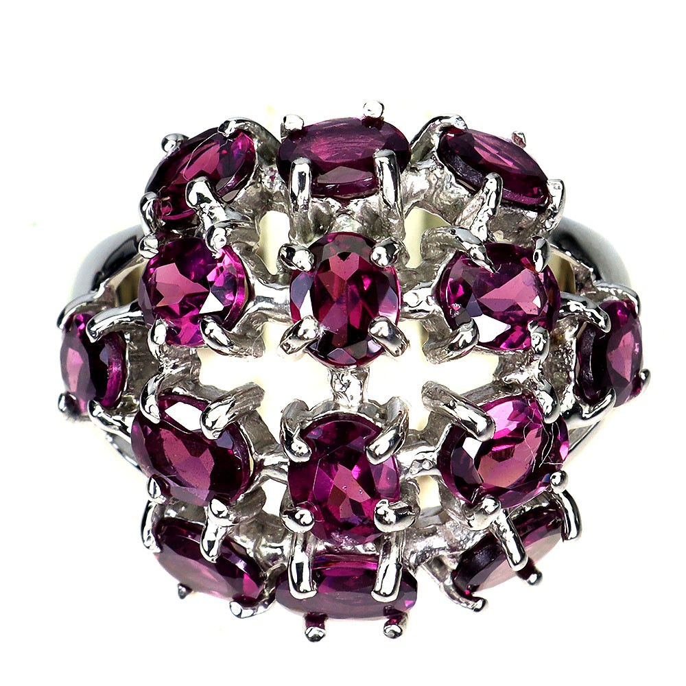 925 Sterling Silver Ring Oval Rhodolite Garnet Natural Gemstone Jewelry Size 9