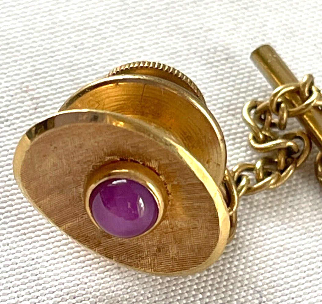VINTAGE MCM RUBY STAR SAPPHIRE 14K GOLD LAPEL PIN TIE TACK – FREE SHIP